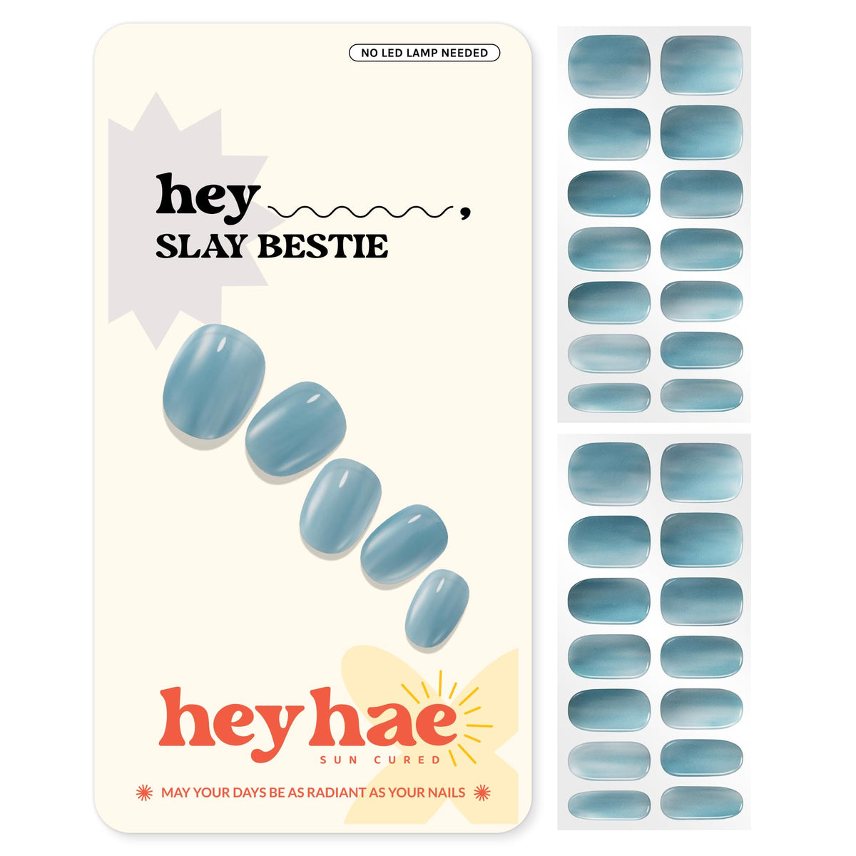 Heyhae tiras gel azul sólido para uñas con acabado de salón.