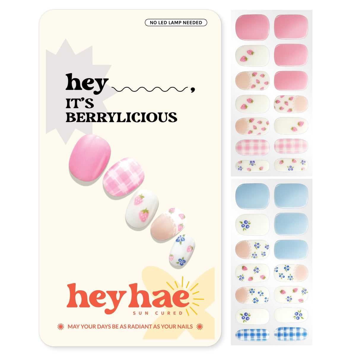 Heyhae tiras uñas gel semicurado Berrylicious para acabado duradero sin lámpara
