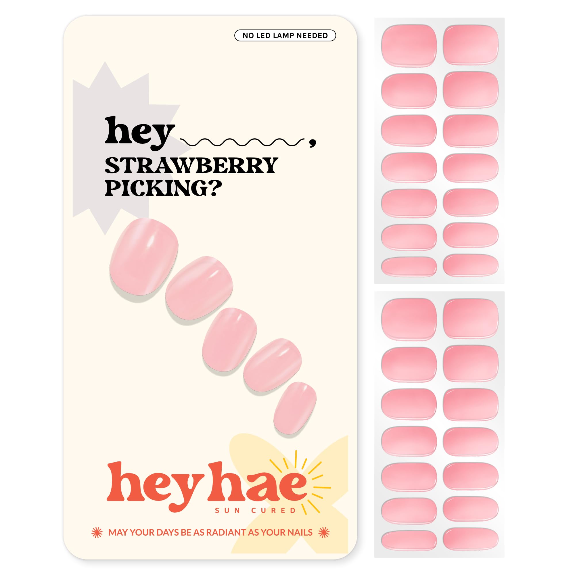 Heyhae tiras de uñas semi-curadas en tono rosa claro para un look elegante.