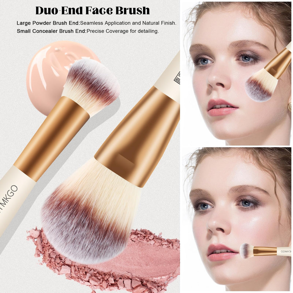 HEYMKGO contour-blush-concealer brush helps sculpt features with smooth color payoff.