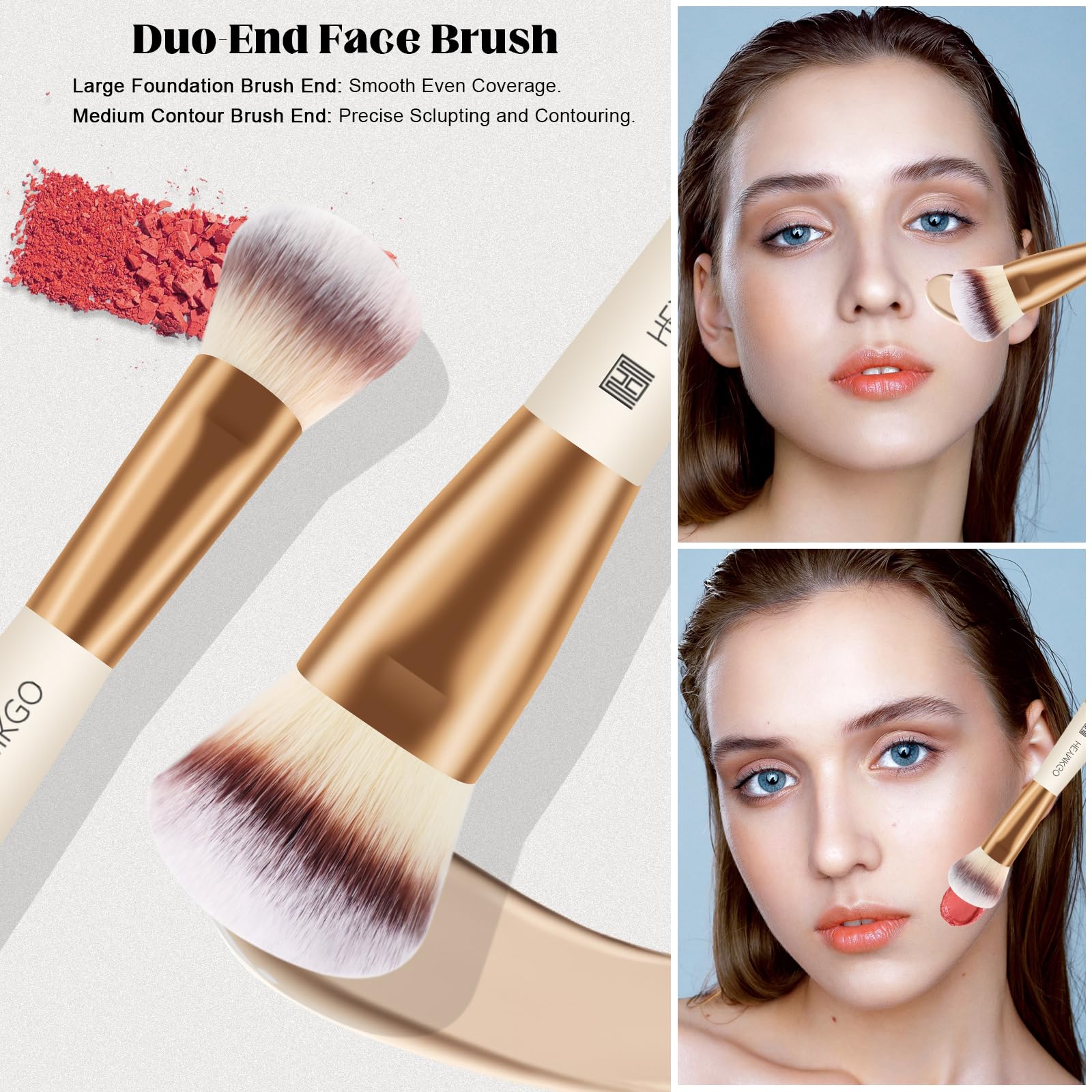 HEYMKGO dual-ended foundation brush enables precise blending and contouring.