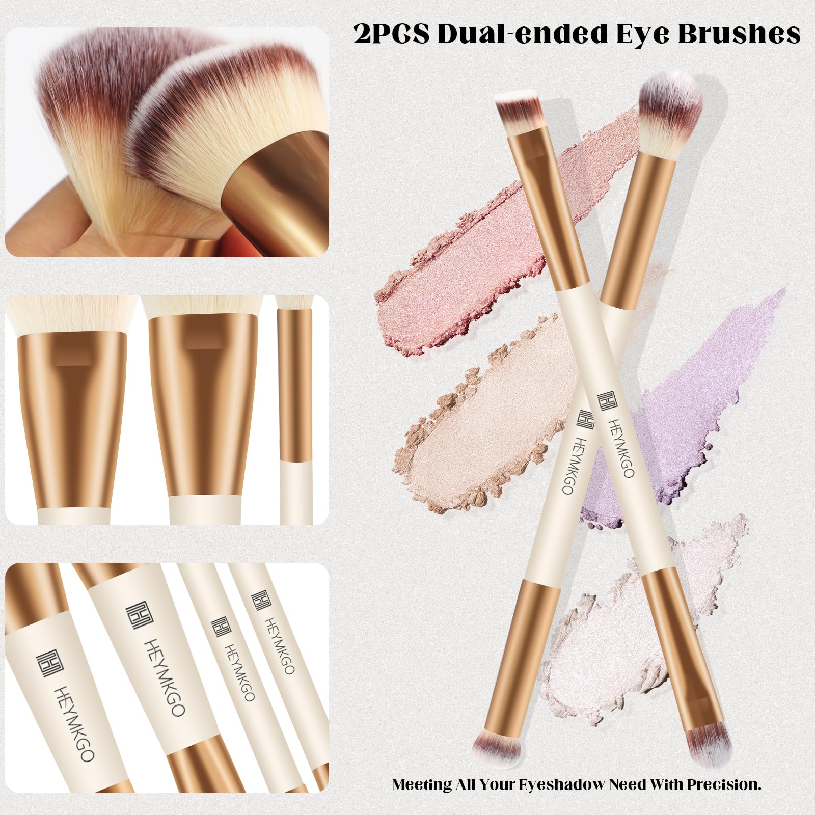 HEYMKGO eyeshadow brush provides precise lid shading and blending.