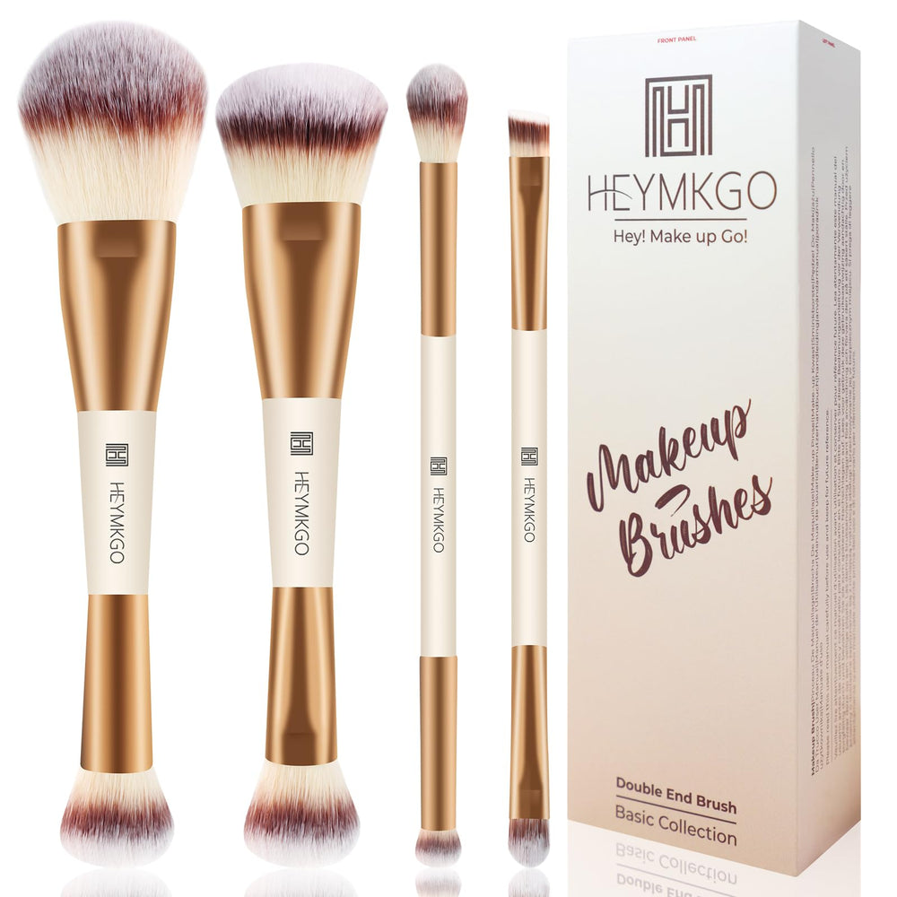 HEYMKGO makeup brush set dual-ended for foundation and powder application.