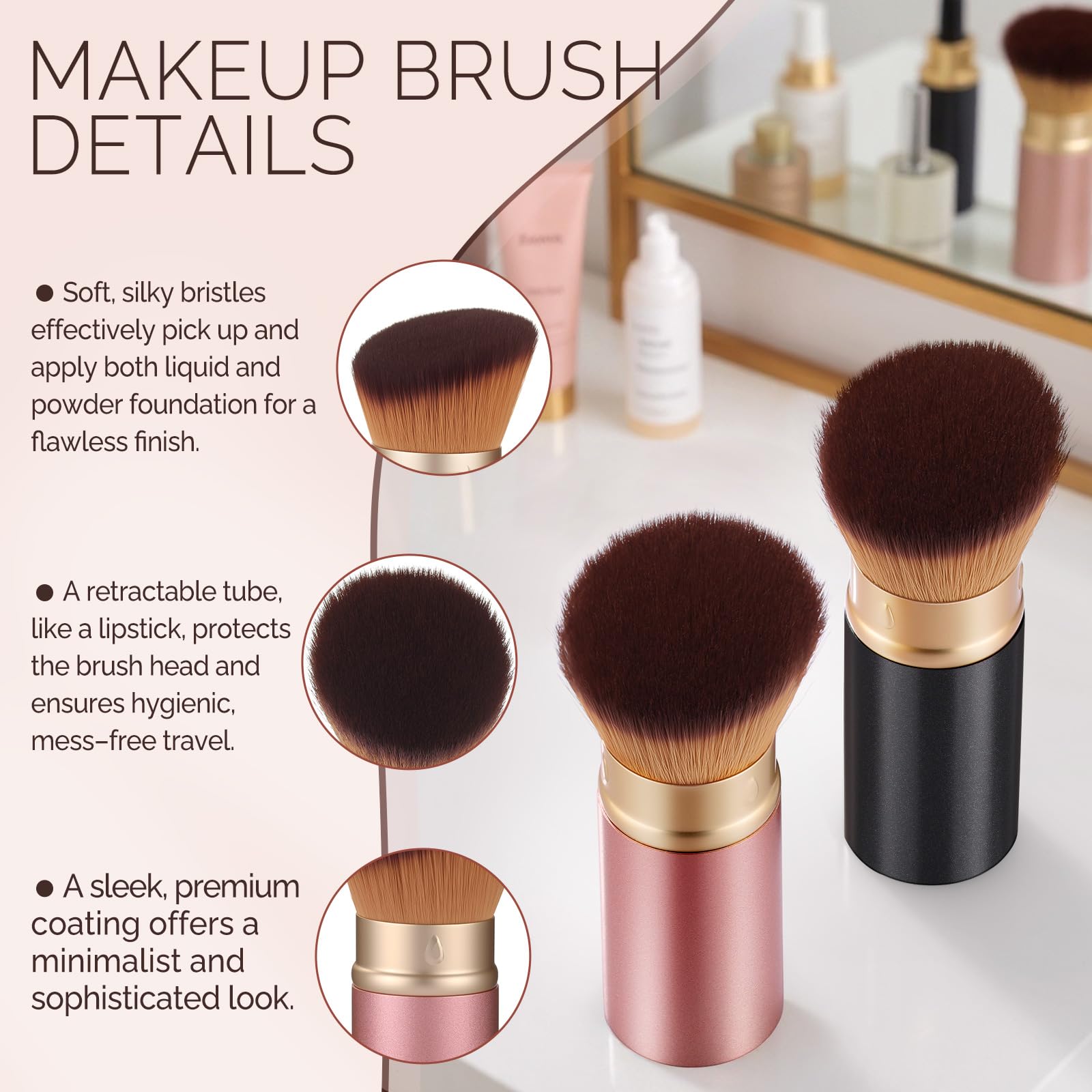 HEYOTECK kabuki brush for powder, blush, and cream applications.