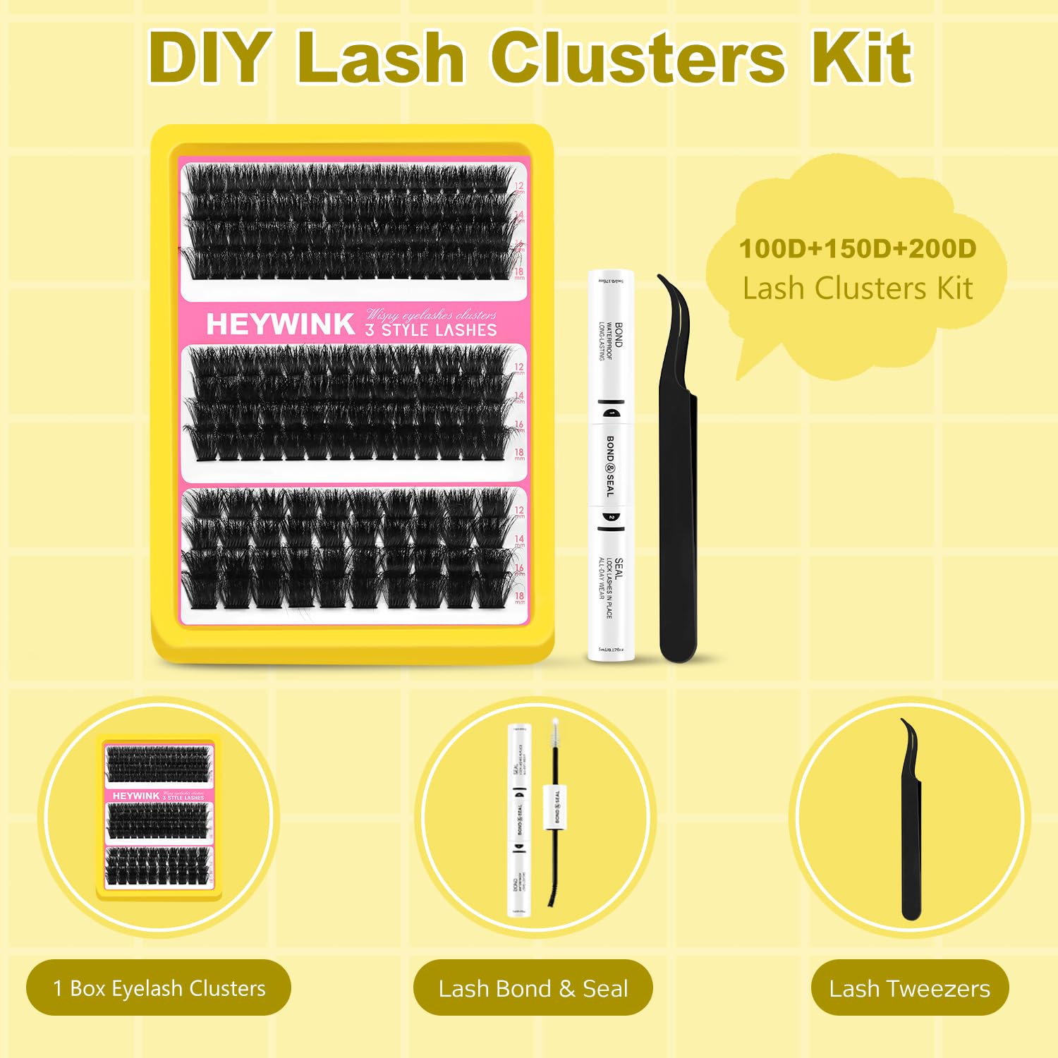 HEYWINK D-Curl lash clusters 12-18mm create wispy, dimensional look.