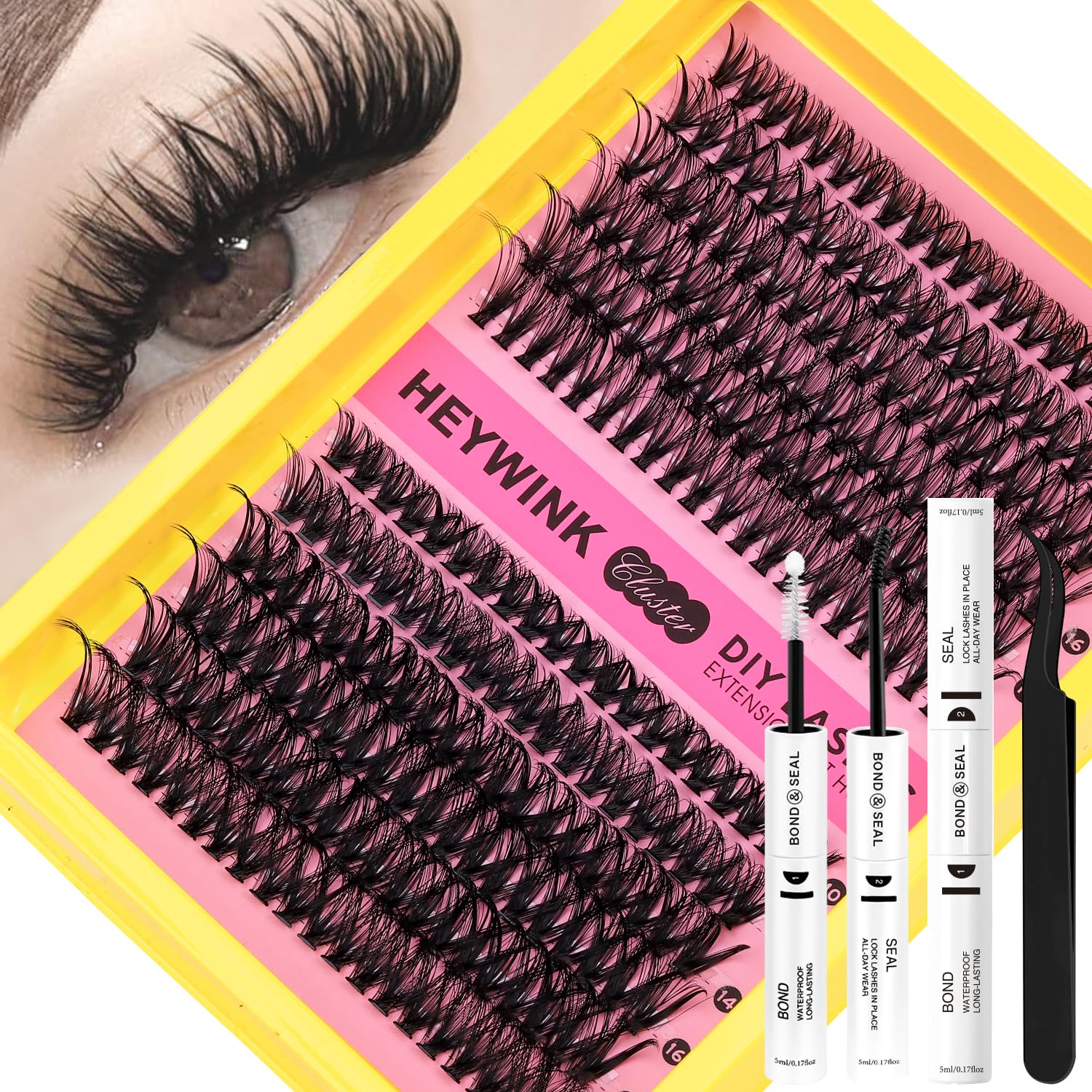HEYWINK DIY lash cluster kit contents for professional-at-home results.