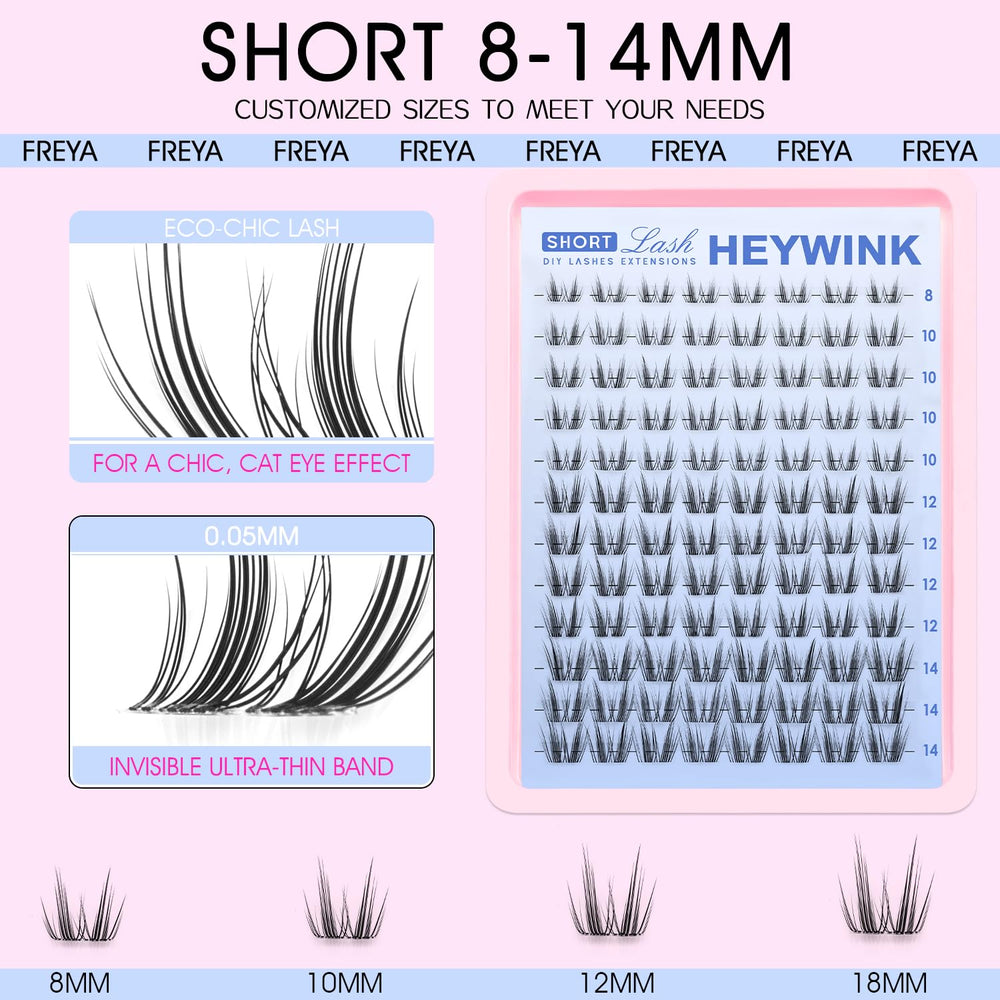 HEYWINK Freya Short Kit inner-outer 8-14mm lashes for gradient definition.