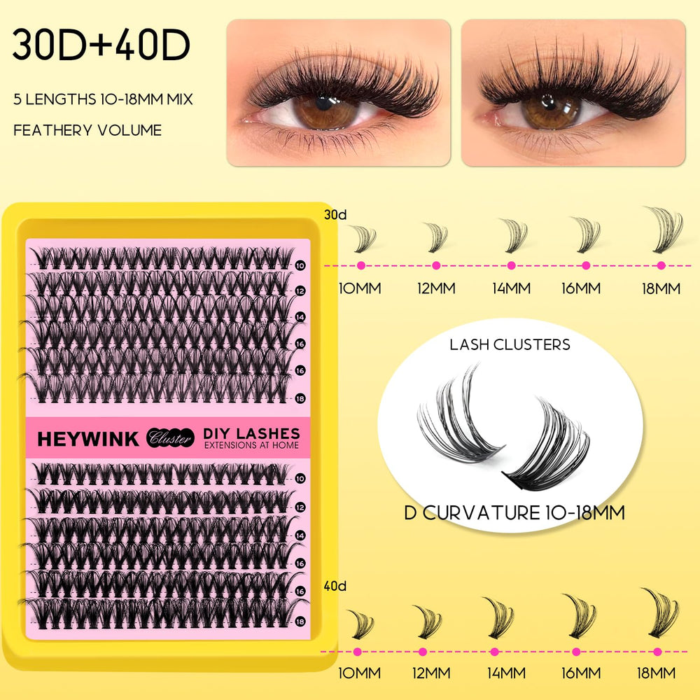 HEYWINK lash clusters 30D-40D dual-density for natural to voluminous looks