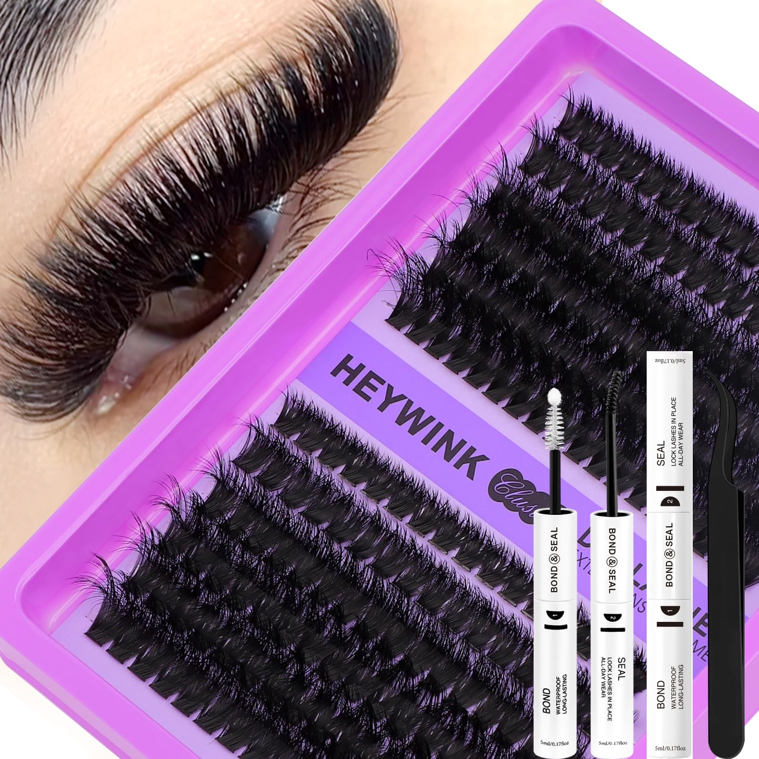 HEYWINK lash clusters kit 80D+100D for dramatic volume in a DIY lash look.