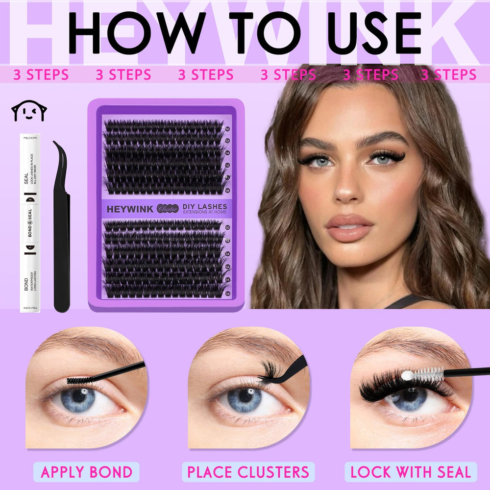 HEYWINK lash clusters kit all-in-one volume solution for at-home looks.