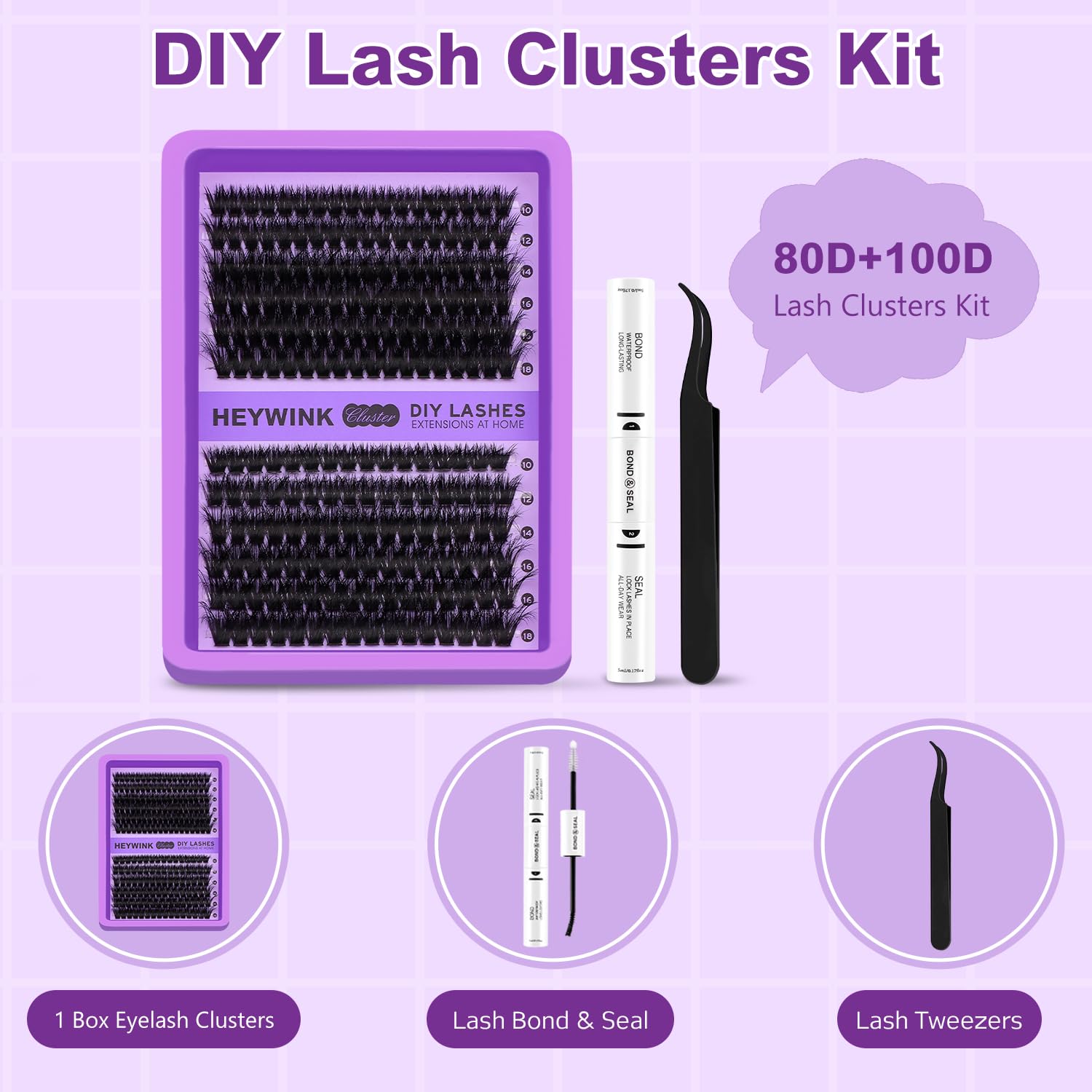 HEYWINK lash clusters kit D-curly design for natural lift and depth.