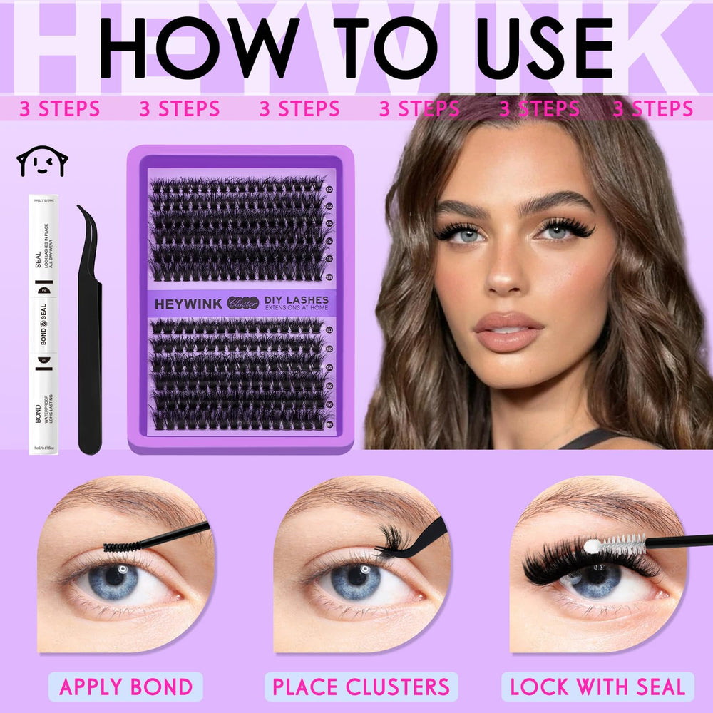HEYWINK Lash Clusters Kit DIY salon-style look at home.