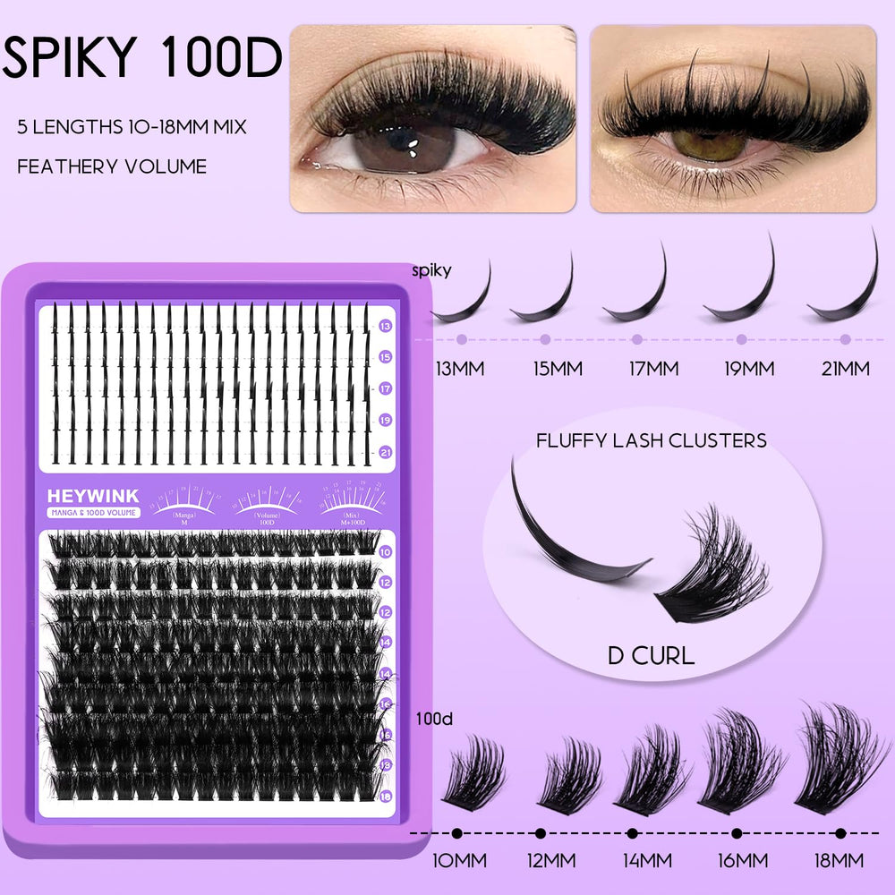 HEYWINK mixed 100D fluff and spike clusters for versatile at-home lashes