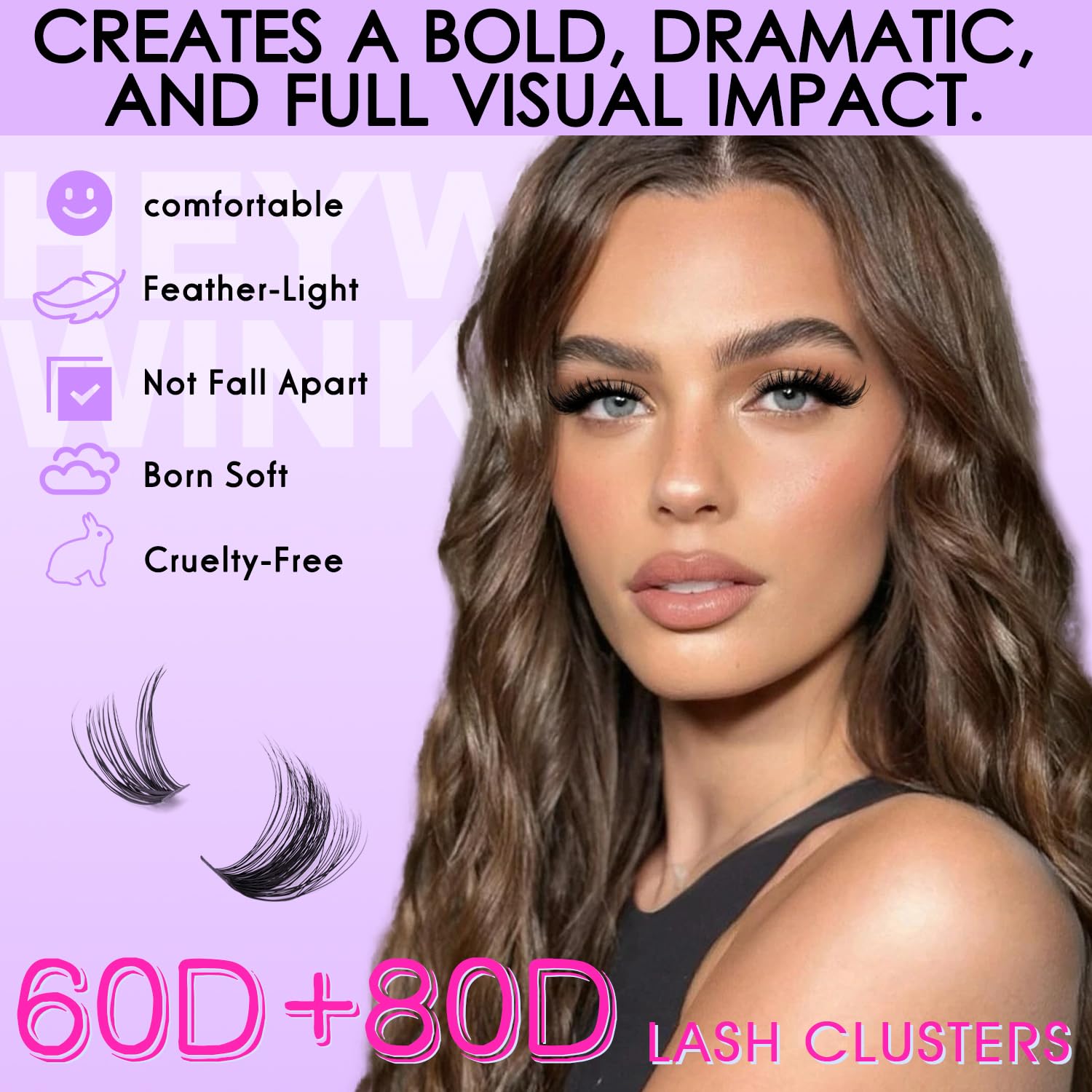 HEYWINK Lash Clusters Kit soft cruelty-free fibers feel feather-light for comfort.