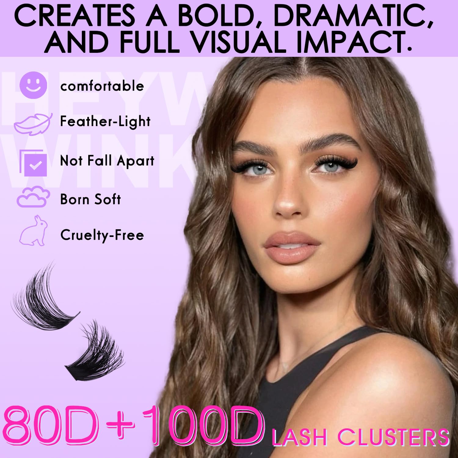 HEYWINK lash clusters kit soft, cruelty-free fibers for featherlight comfort.
