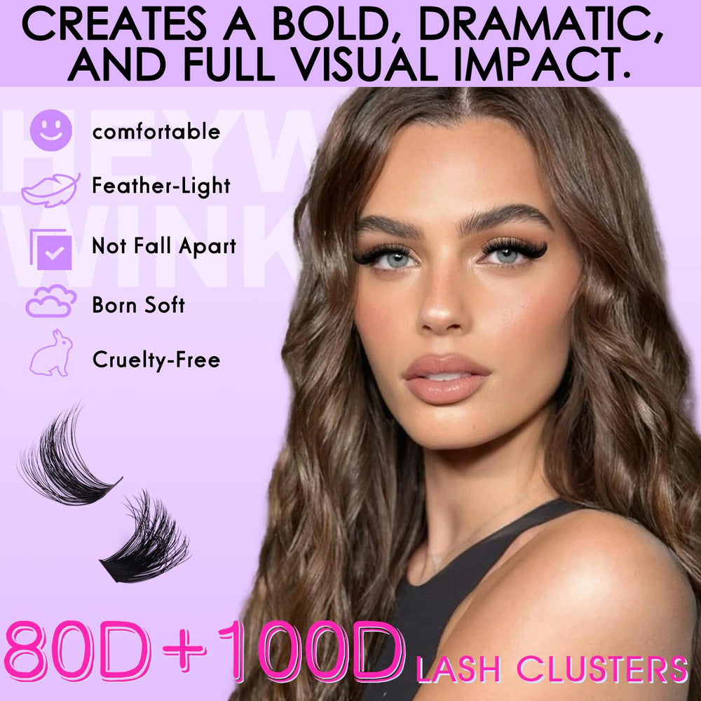 HEYWINK lash clusters kit soft, cruelty-free fibers for featherlight comfort.