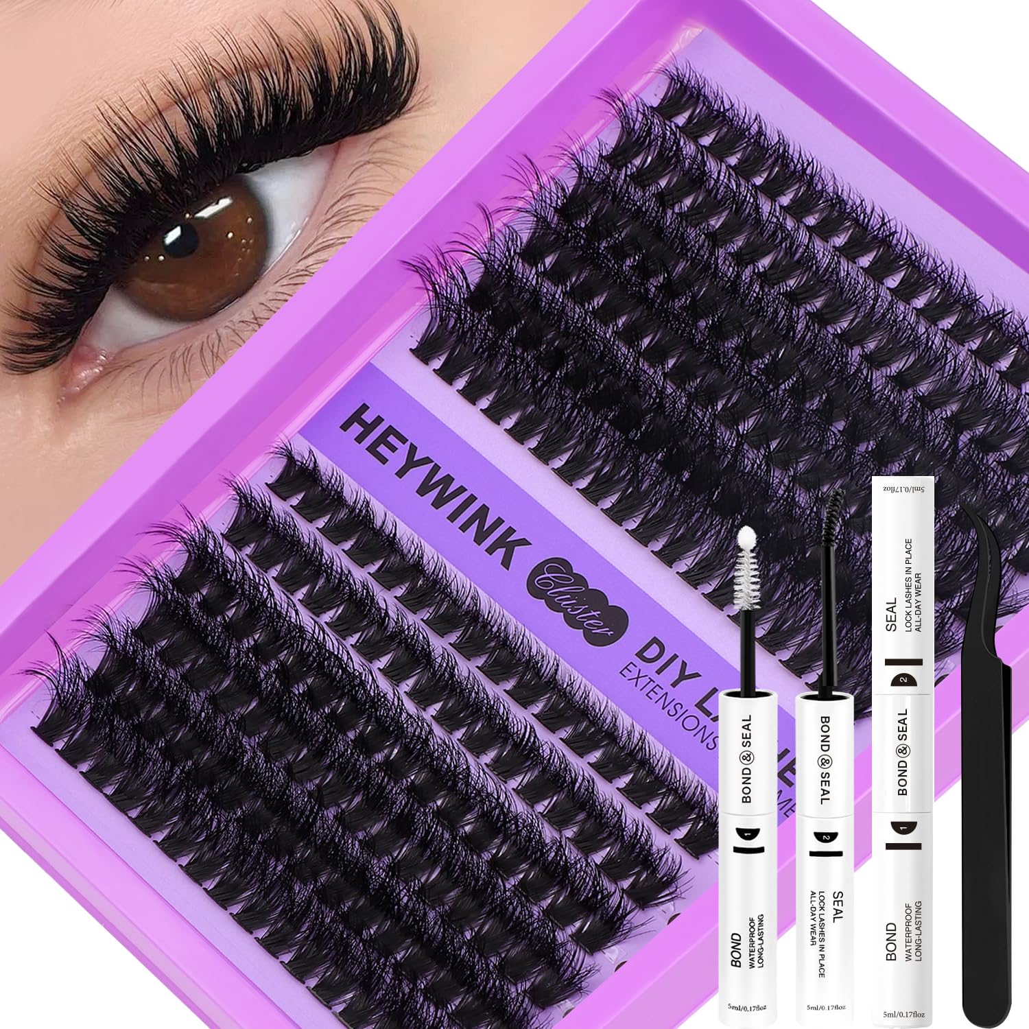 HEYWINK Lash Clusters Kit Volume 60D-80D for bold at-home drama and easy customization.