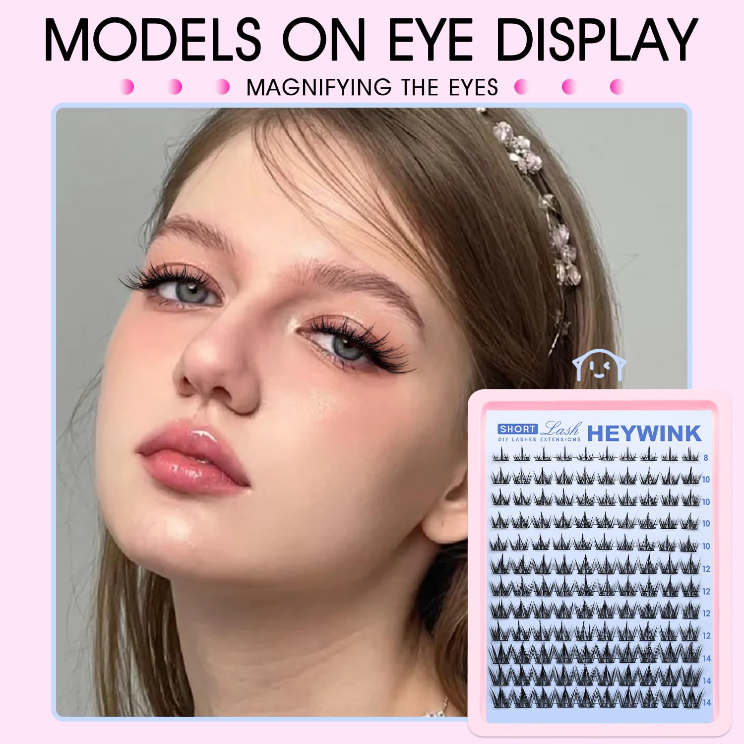 HEYWINK Manga Lash Clusters Kit 8-14mm lashes for versatile doll-eye looks.