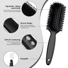 HEZ bristle brush closeup for gentle detangling in curly hair.