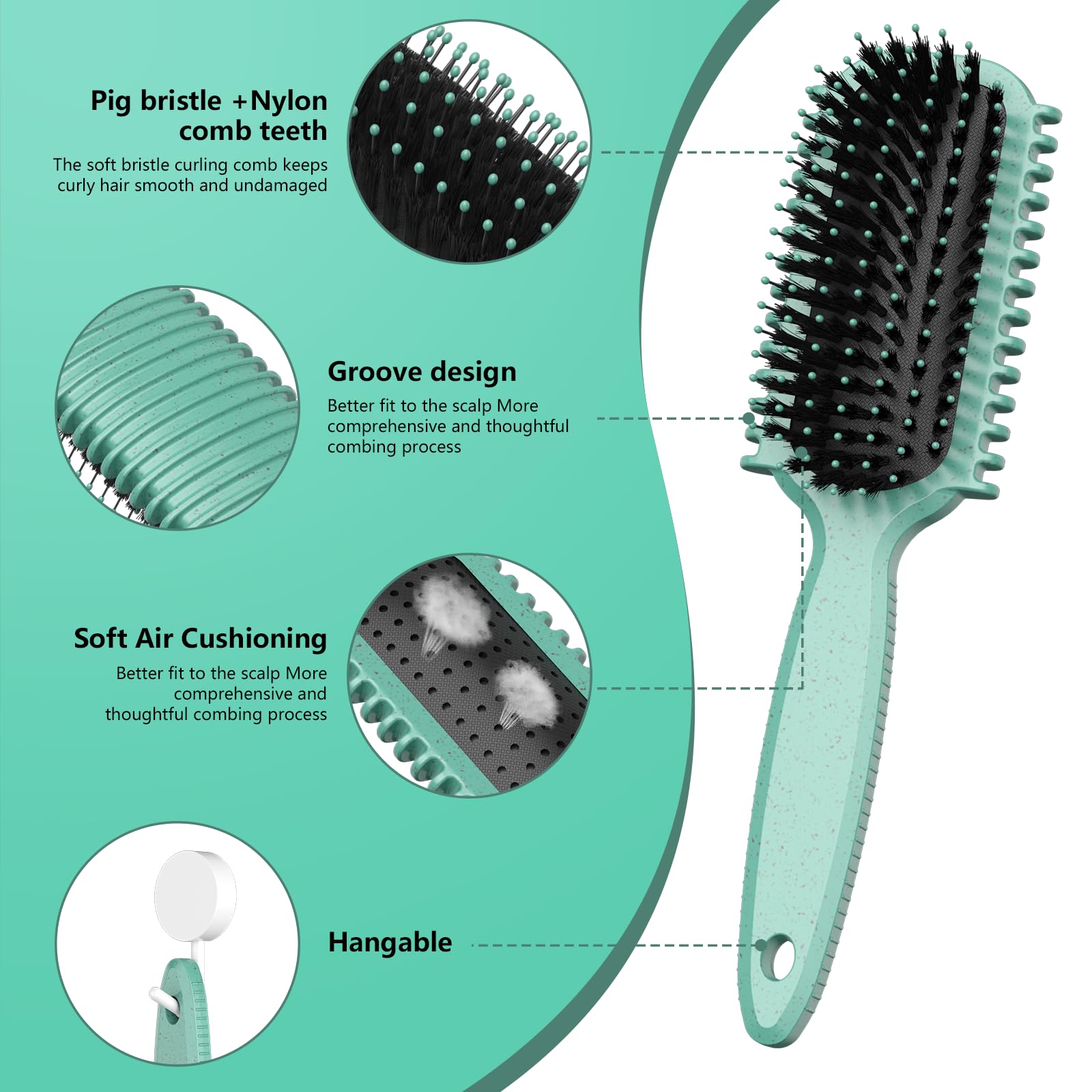 HEZ bristle brush distributing product evenly and taming frizz