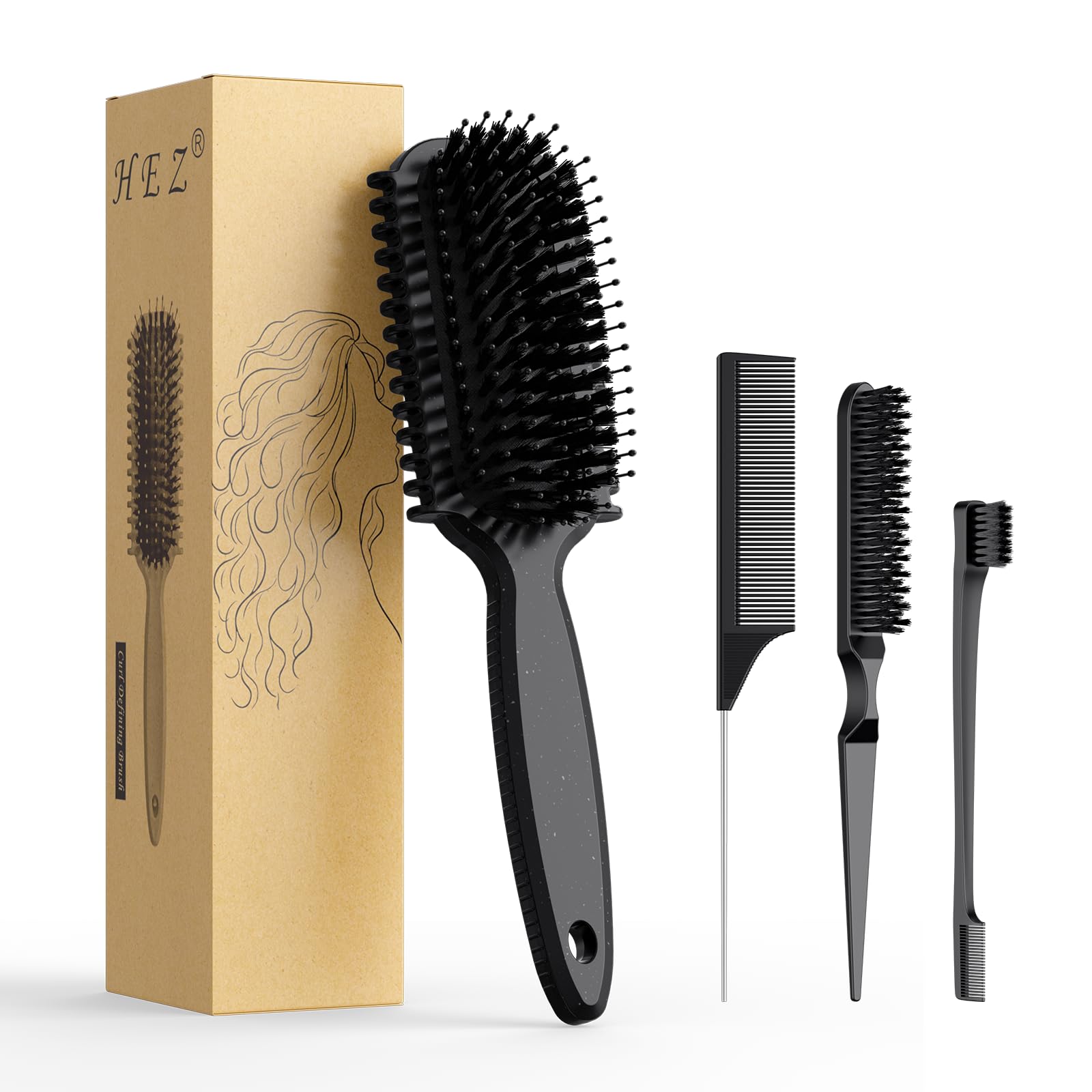 HEZ curl-defining-brush front view for versatile curl shaping and control.