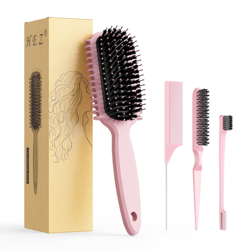 HEZ Curl Defining Brush in pink for gentle detangling and curl shaping.