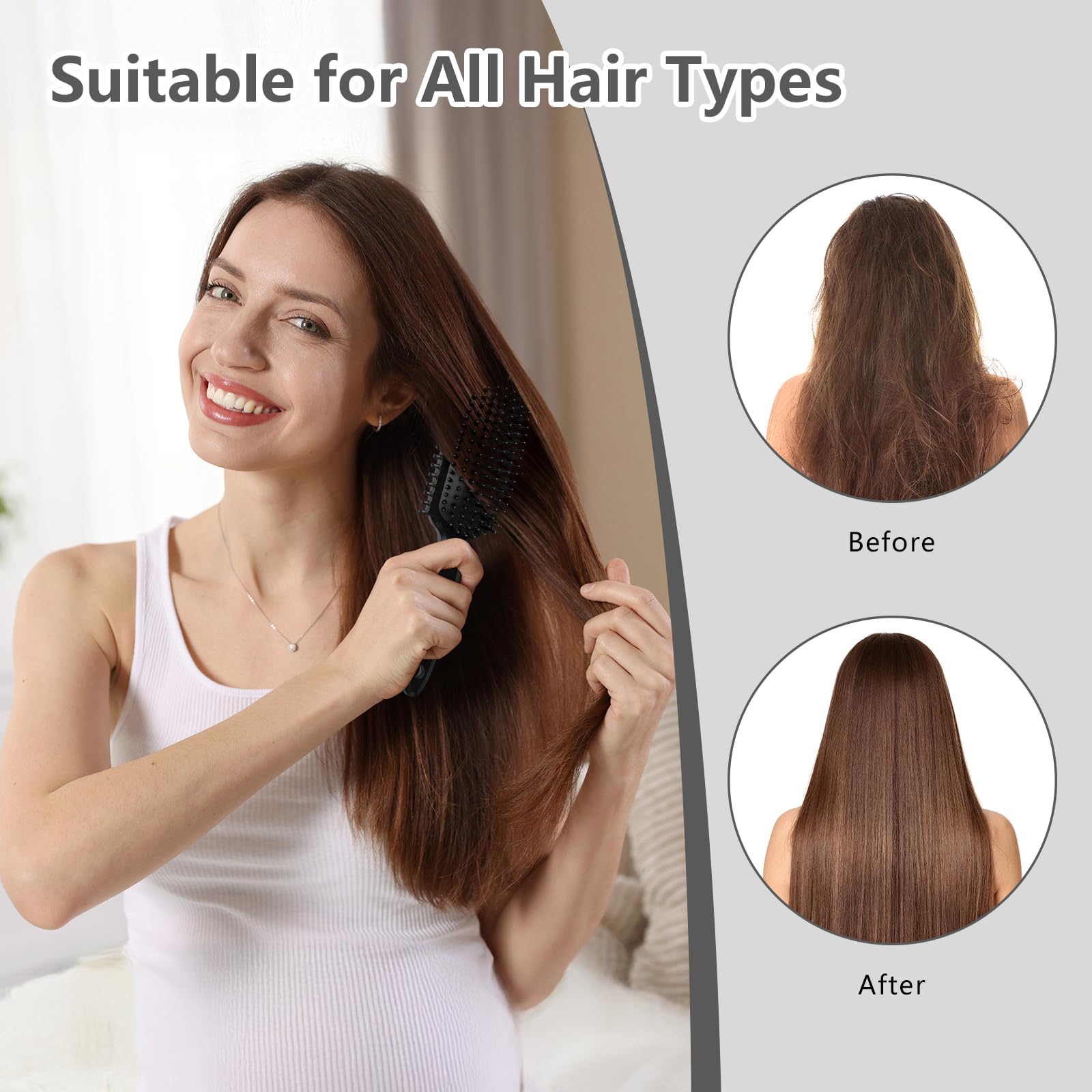 HEZ curl-defining-brush in use on wet or dry hair for even product distribution.