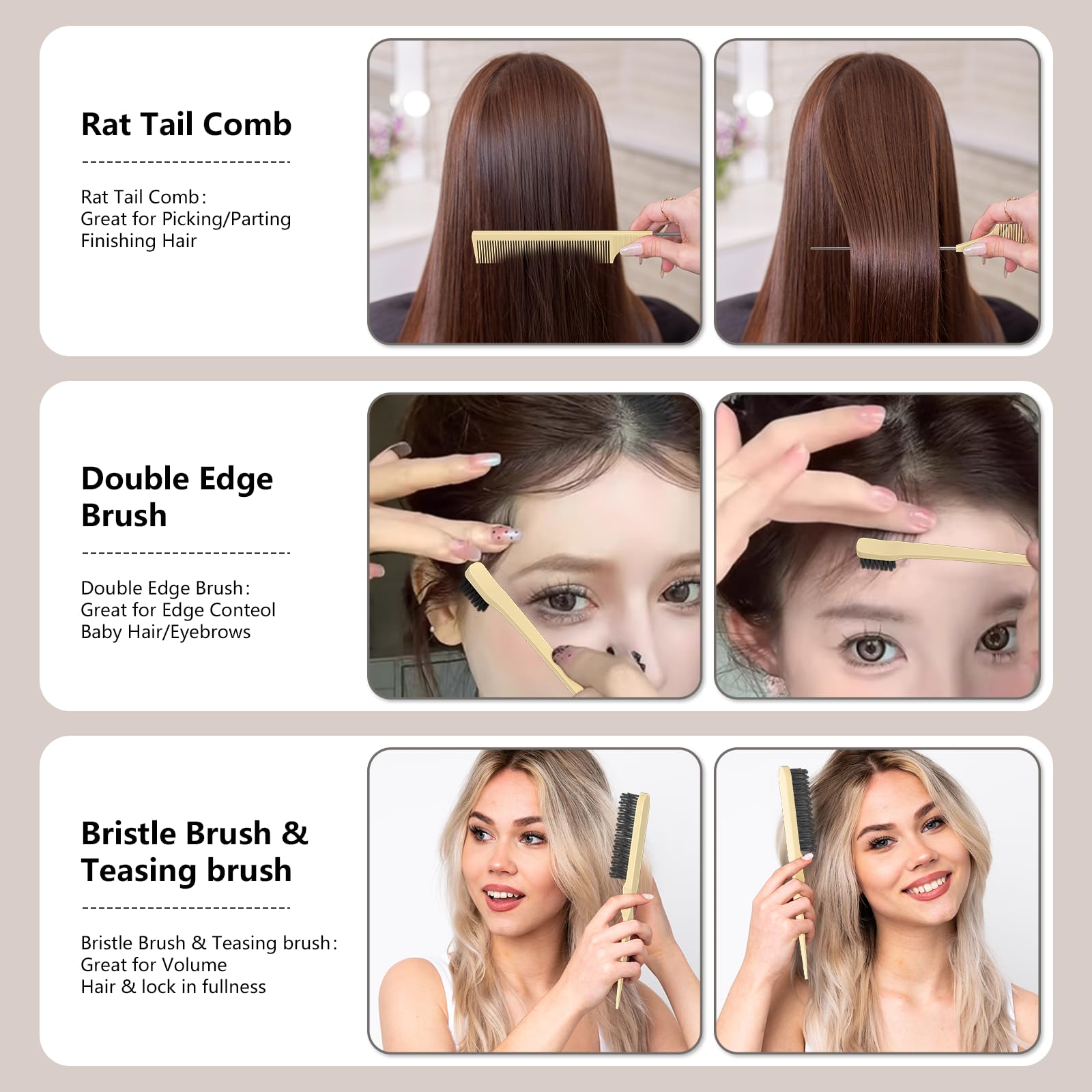 HEZ Edge Comb for bangs and edges offers precise tidying.