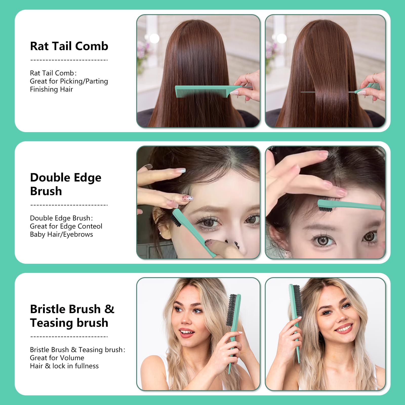 HEZ pin-tail comb targeting edges and bangs for sleek finishing