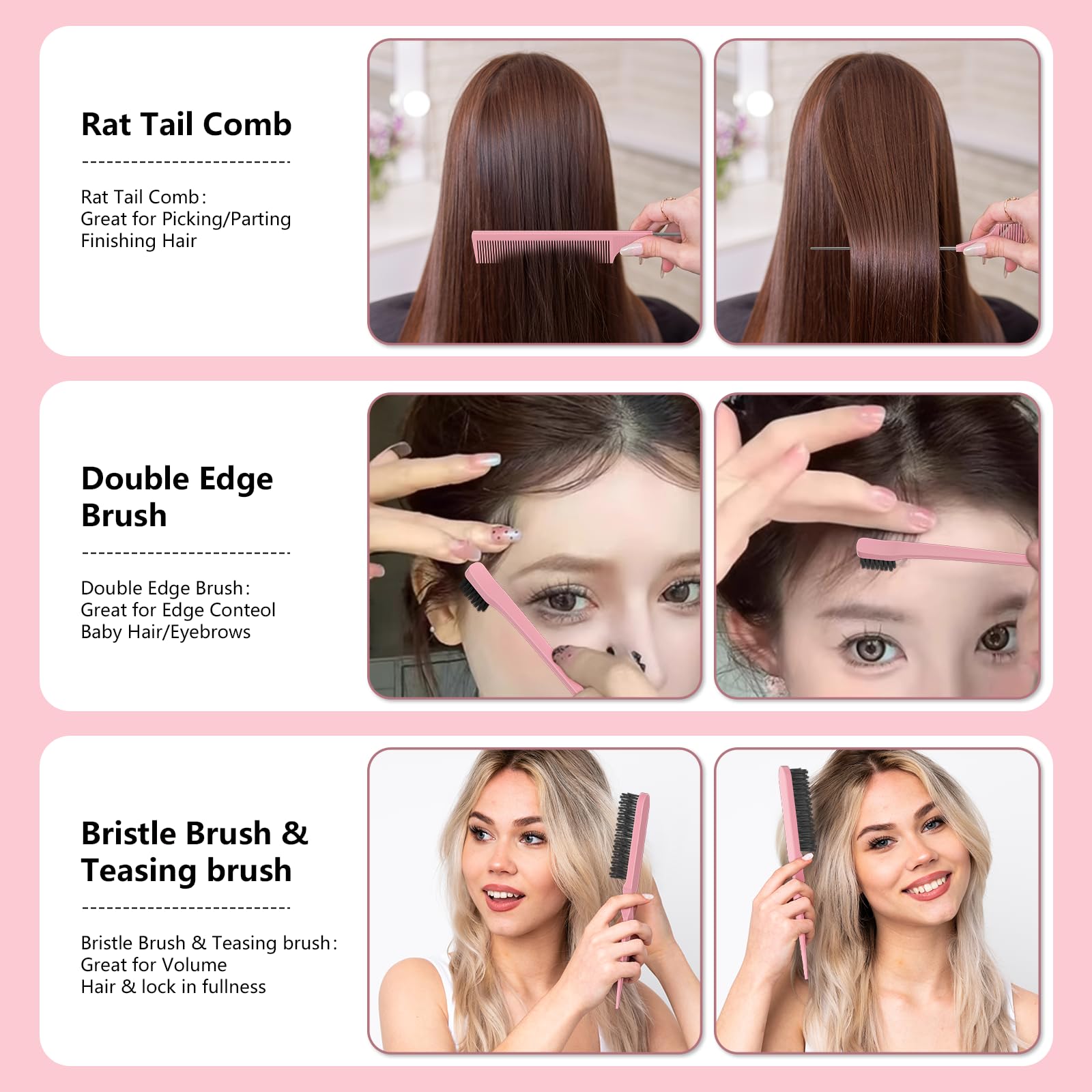 HEZ Pin tail comb in pink for precise parting and edge styling.