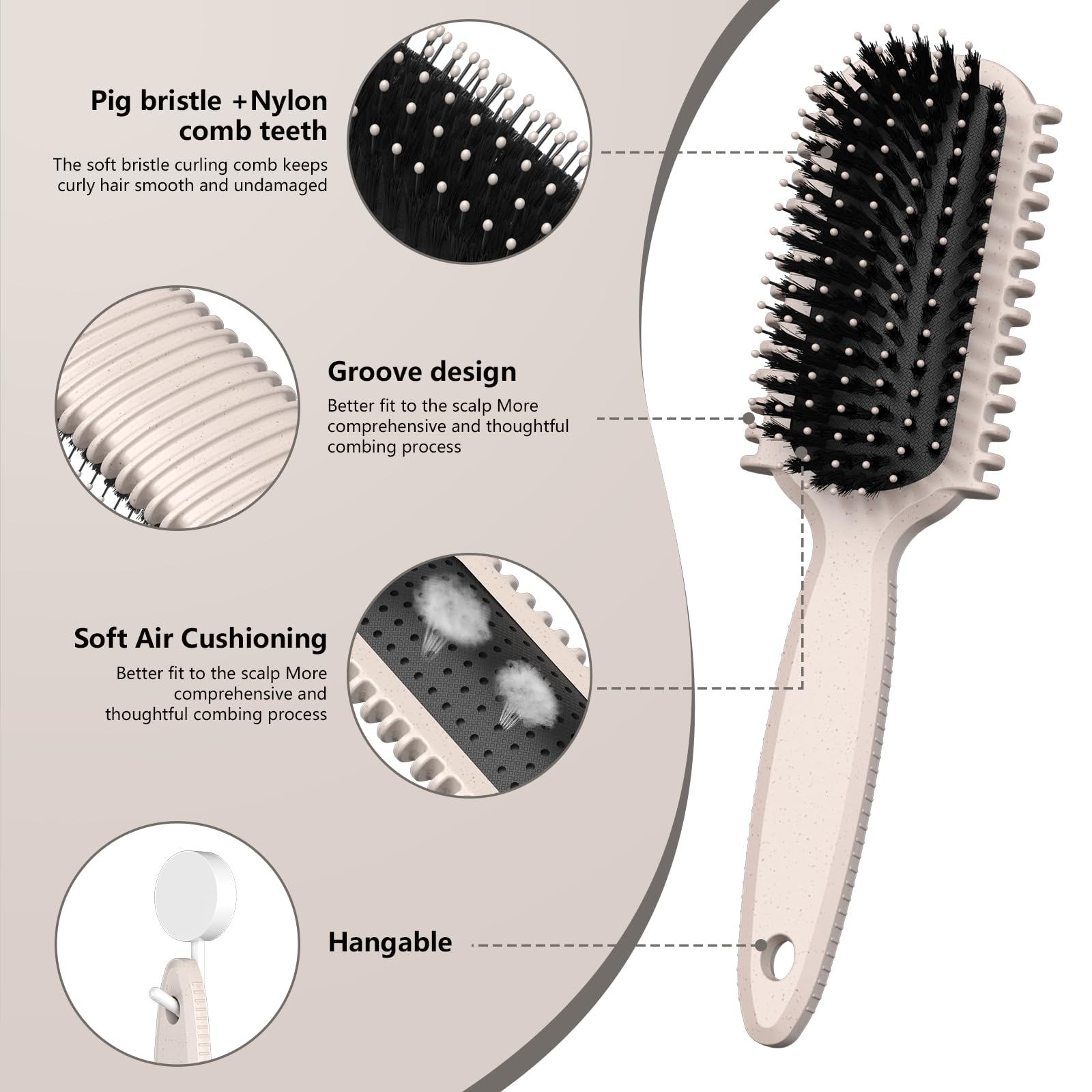 HEZ Slick Back Brush provides even bristle distribution for sleek styling.