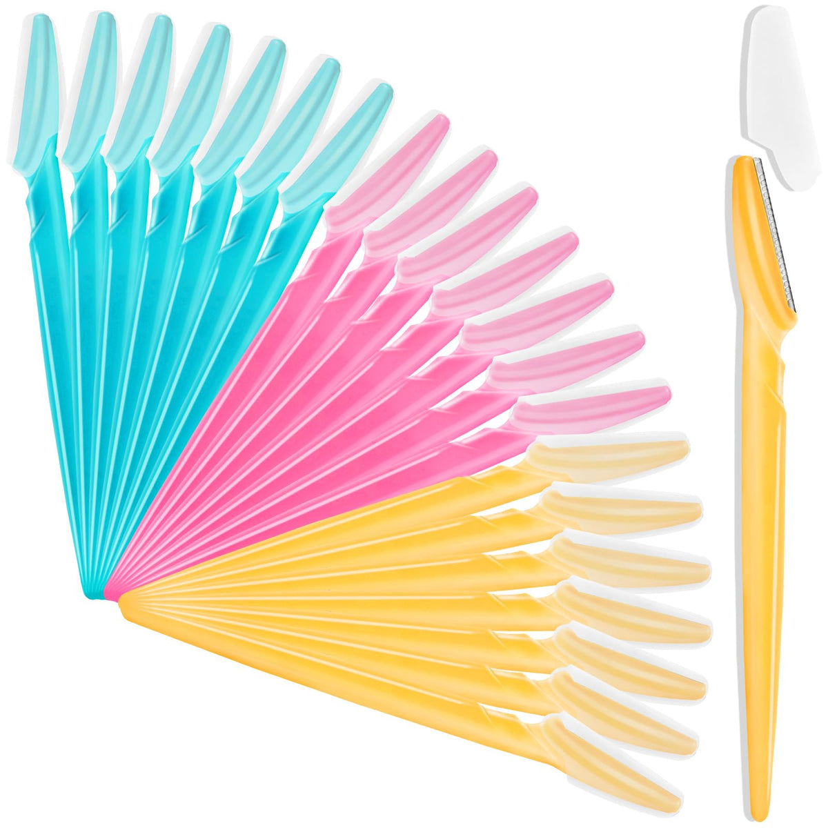 HFATMOS 21-piece eyebrow razor set in pink, blue, and yellow for versatile grooming.