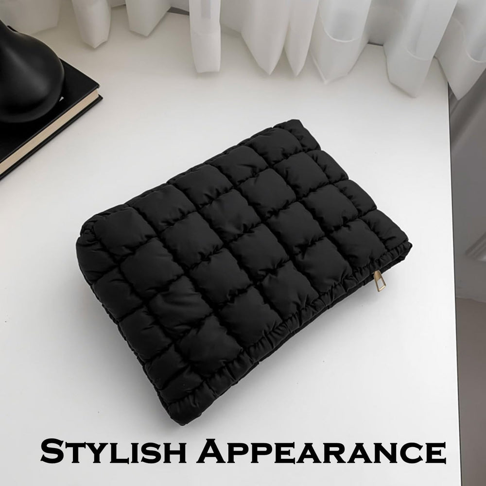 HFLZBRO Puffy quilted makeup bag interior shows roomy main compartment.