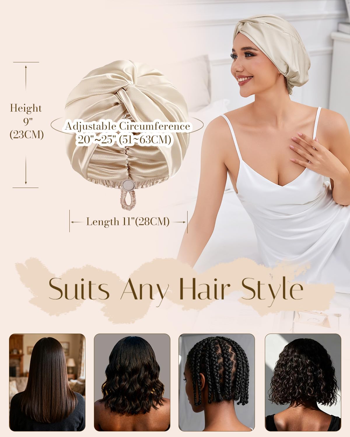 The HFRHTGY satin bonnet protects hair under CPAP use
