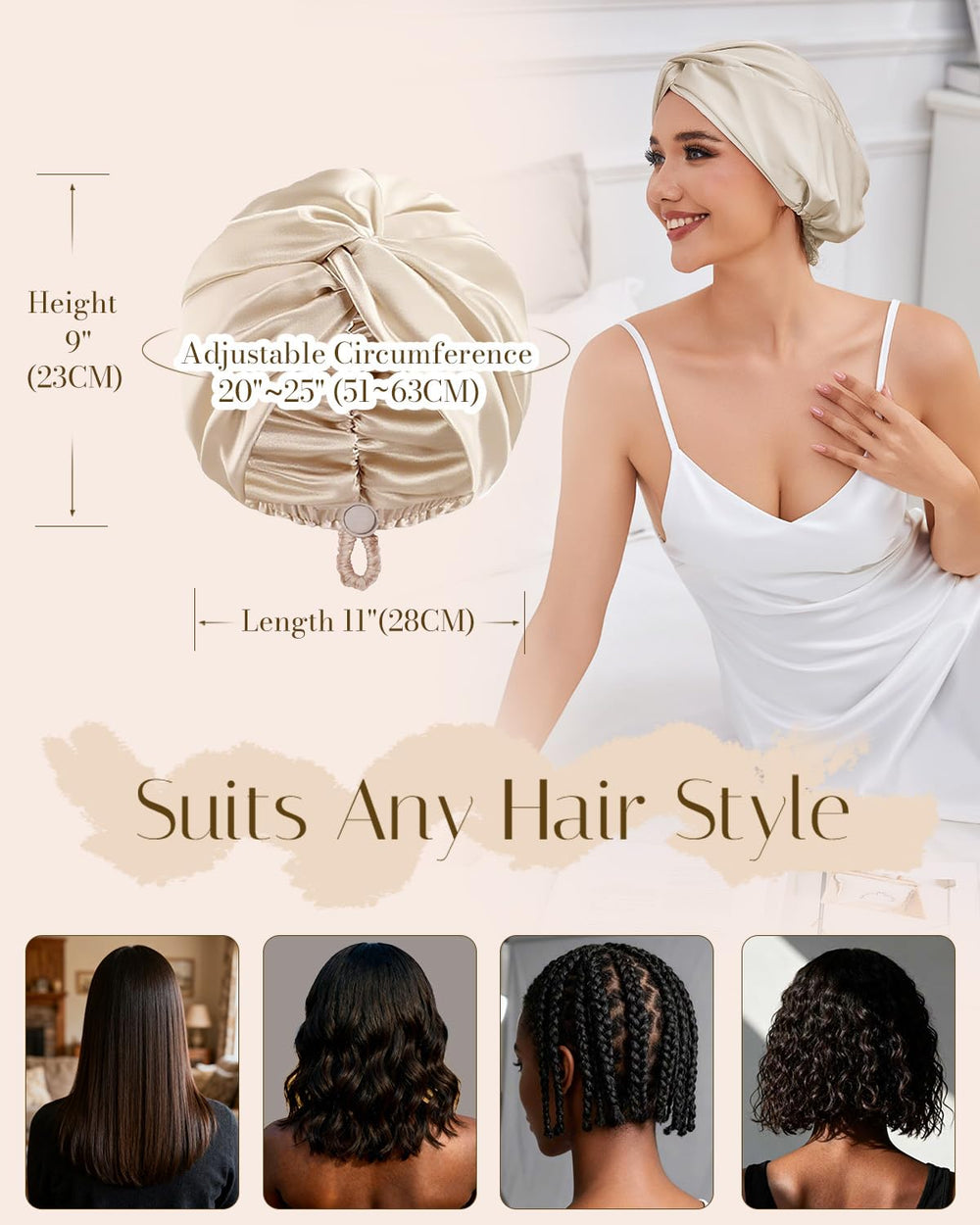 The HFRHTGY satin bonnet protects hair under CPAP use