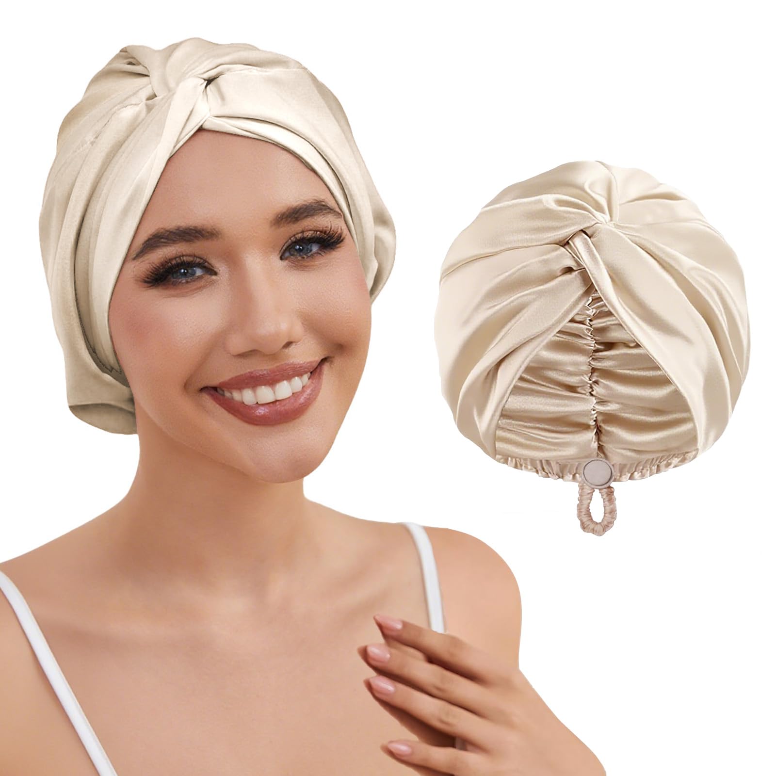 HFRHTGY silk satin hair bonnet front view showing gentle protection for hair
