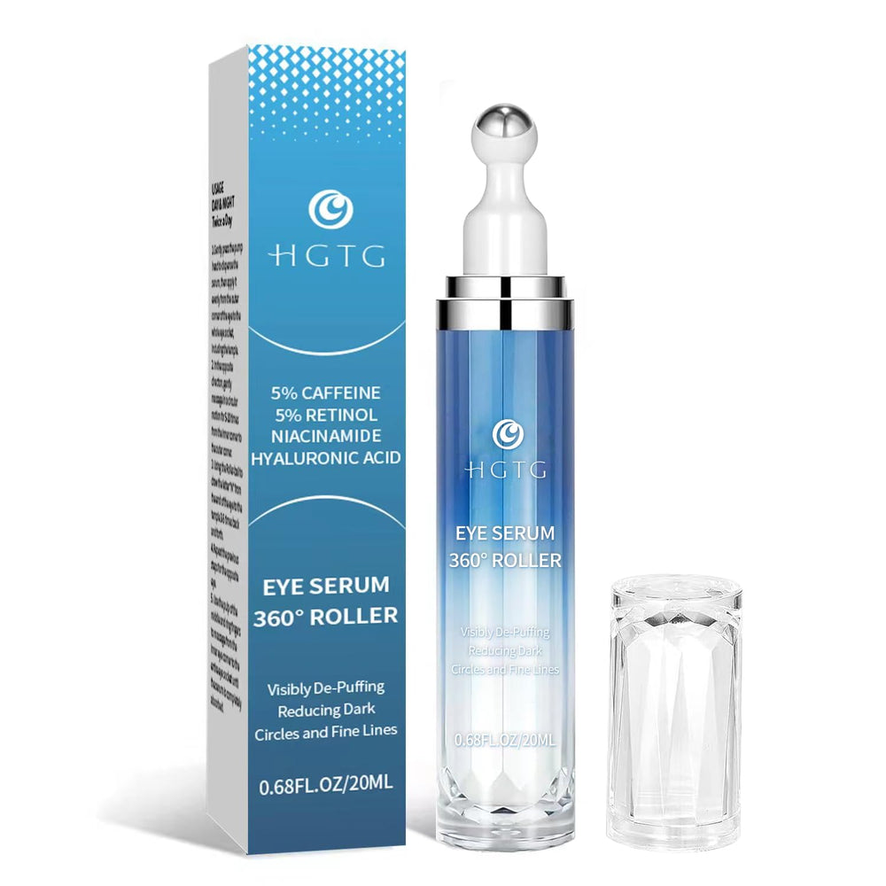 Serum de ojos HGTG con cafeína y retinol, rodillo 360 para revitalizar la mirada.