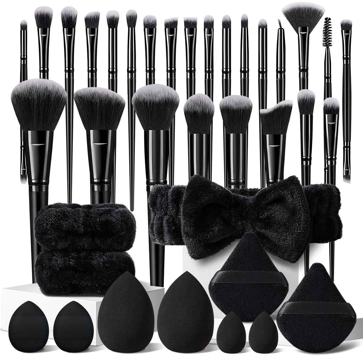 HGHDBT 36Pcs black makeup brushes set overview showcasing versatile high-density bristles.