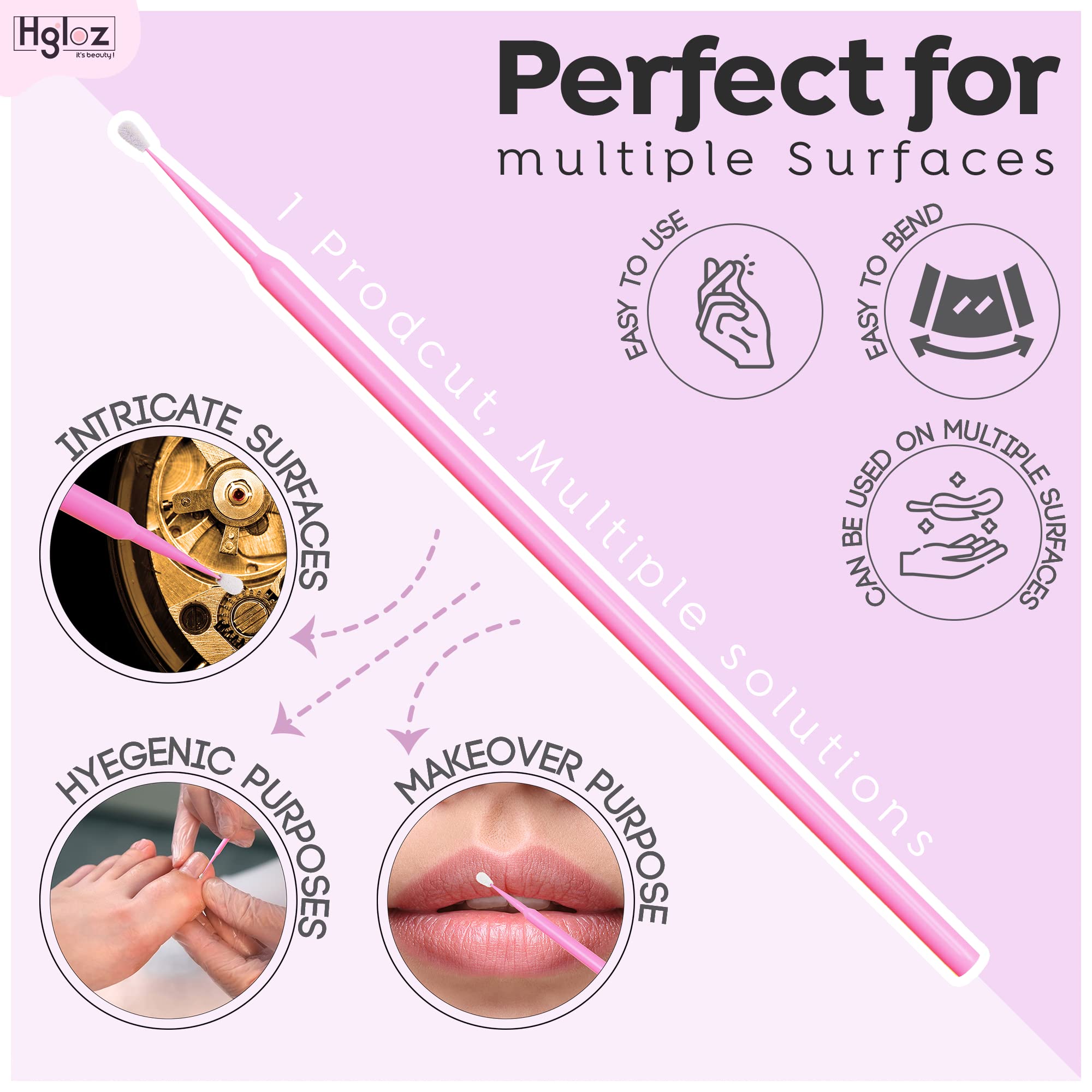 HGLOZ microswabs with 2mm soft tips absorb liquids for precise placement