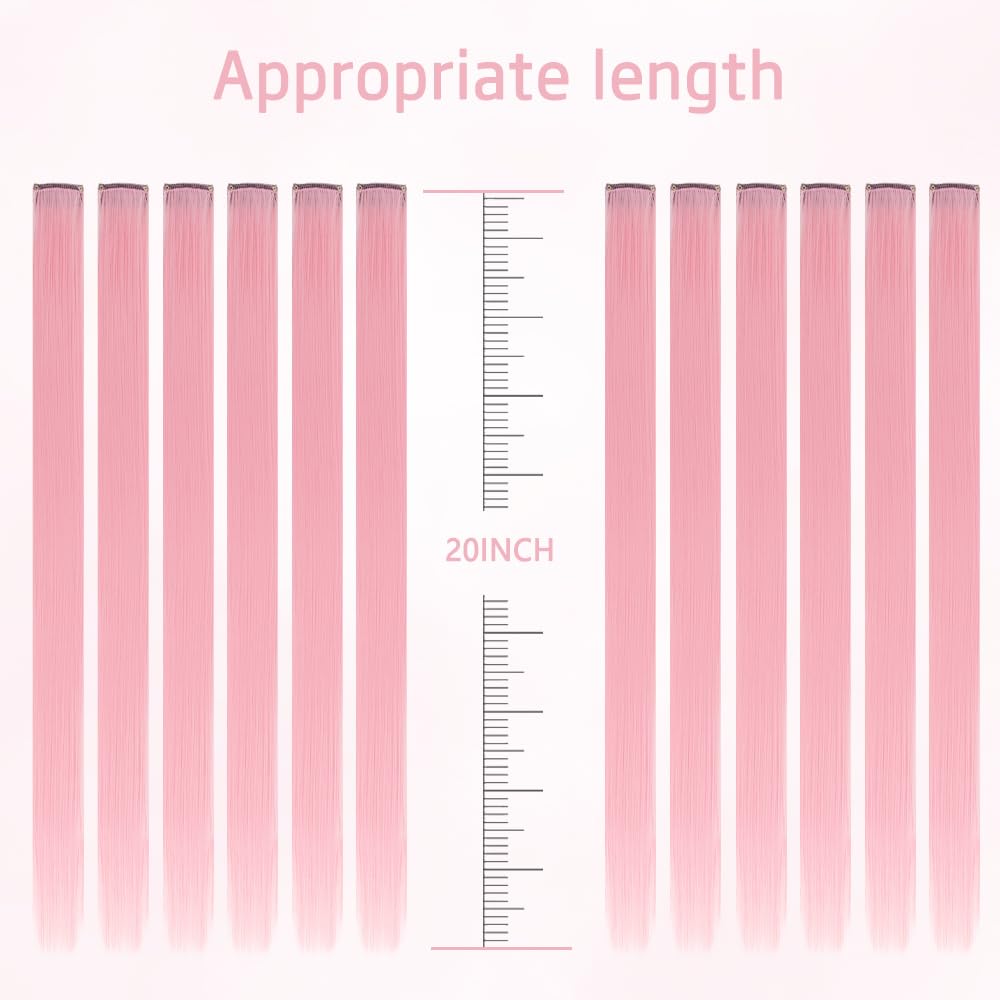 HH FASHION light pink clip-in extensions show 20-inch straight texture for dramatic length.