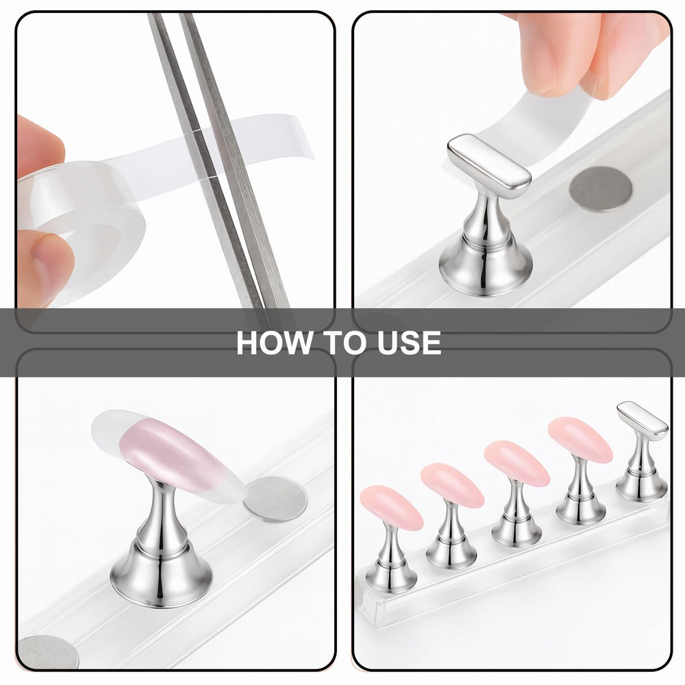 HHOOMY double-sided tape secures press-on nails for reliable adhesion.