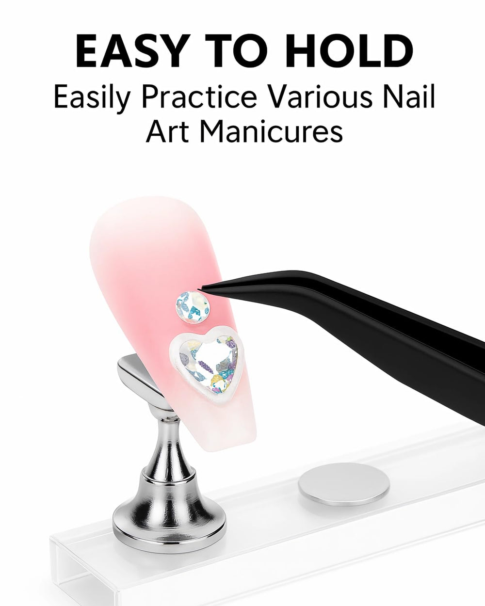 HHOOMY precision tweezers pick up rhinestones without smudging.