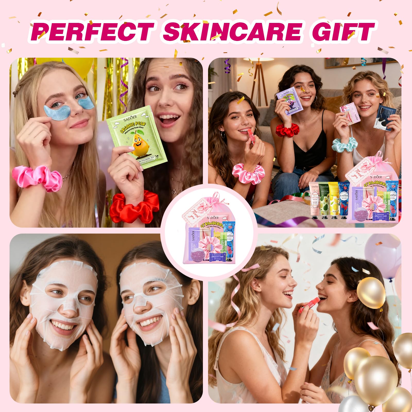 HHXI face masks at a party, hydrating skincare activity for friends