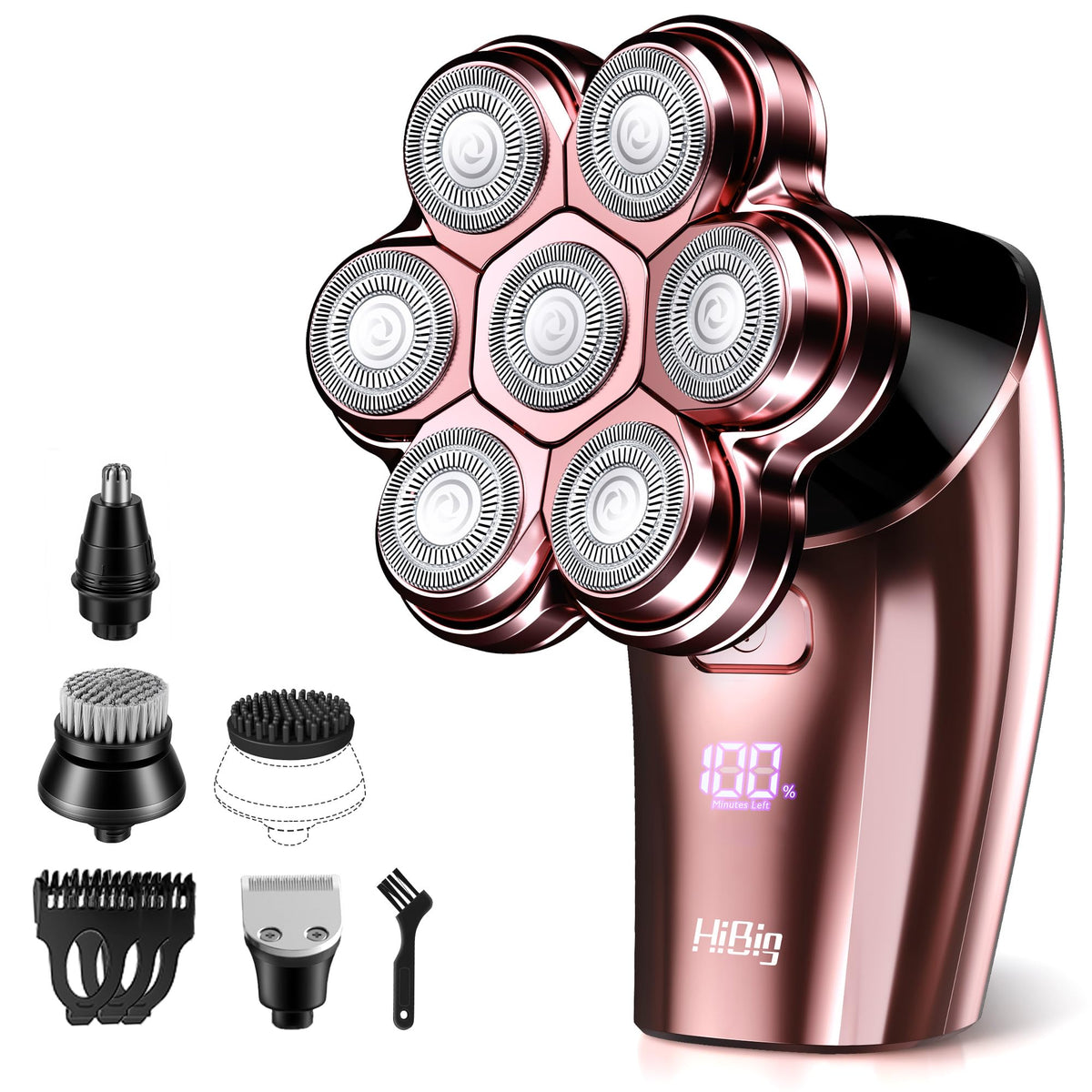 HiBig 5-in-1 head shaver in rose pink for full-body grooming and close shaves