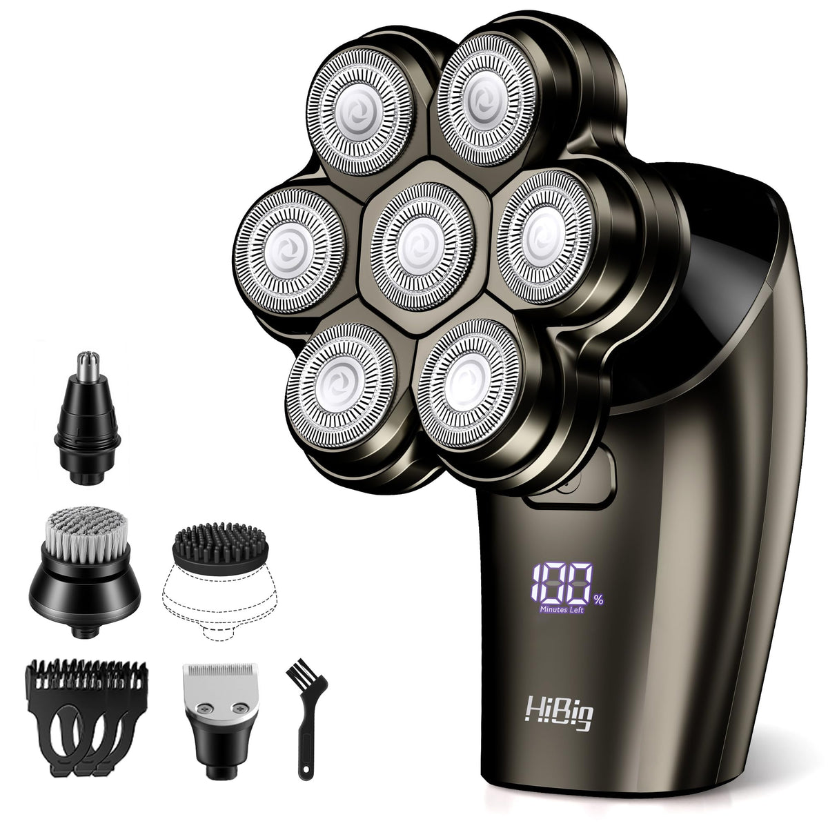 HiBig 7D Arc head-bald shaver close-up for precise scalp grooming