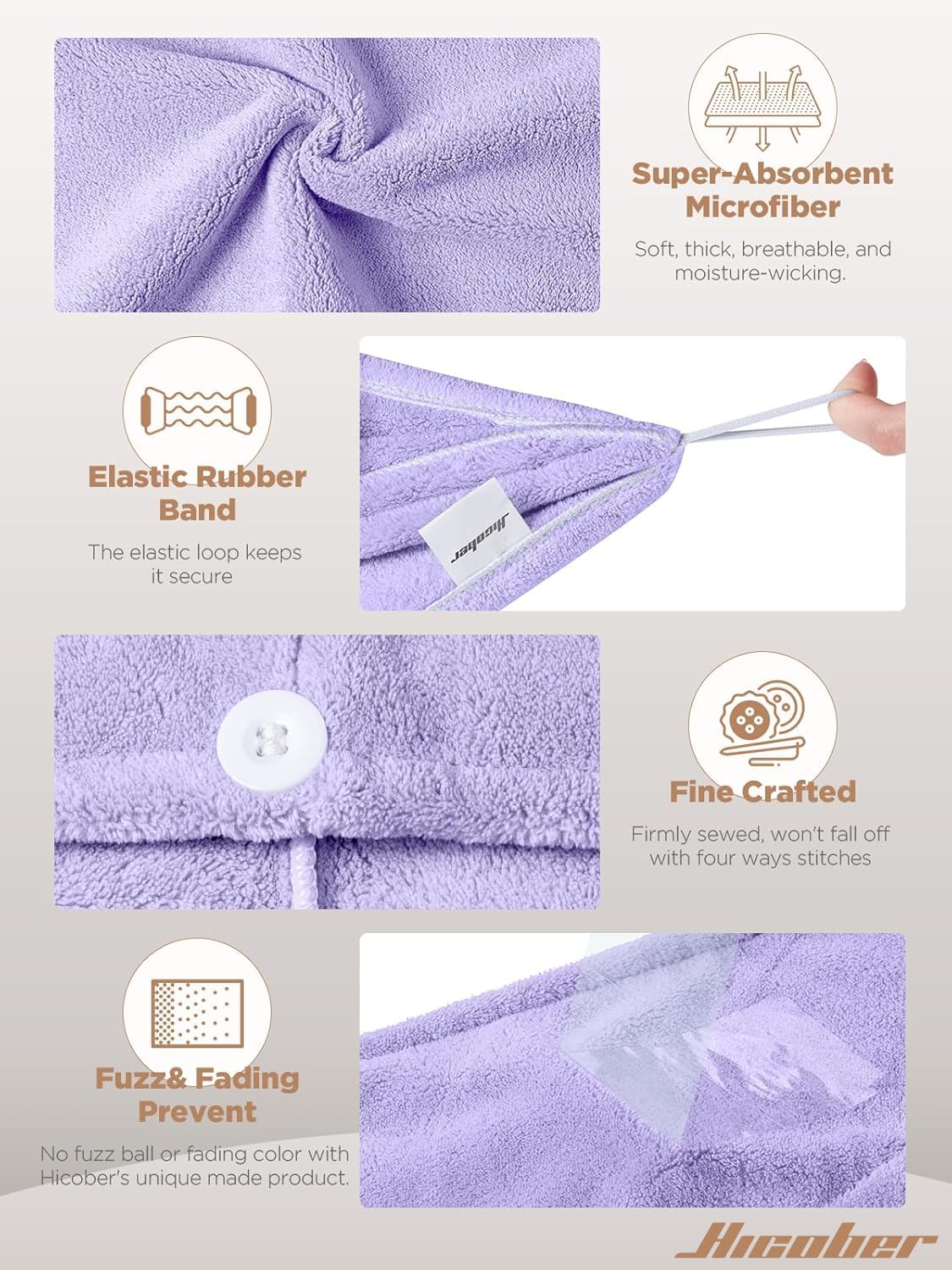 Toalla de microfibra Hicober para cabello rizado, reduce frizz y acelera secado.