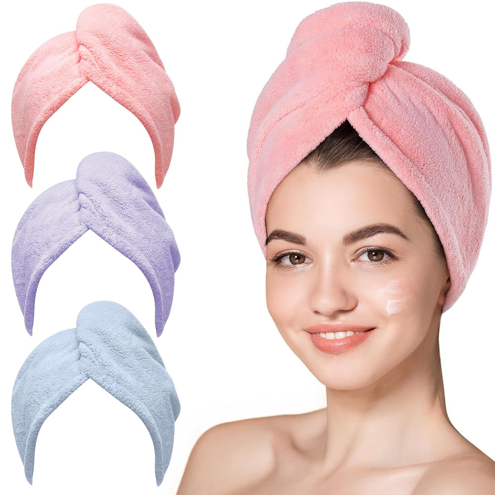 Toalla Hicober de microfibra rosa para secar el cabello rápidamente sin frizz.