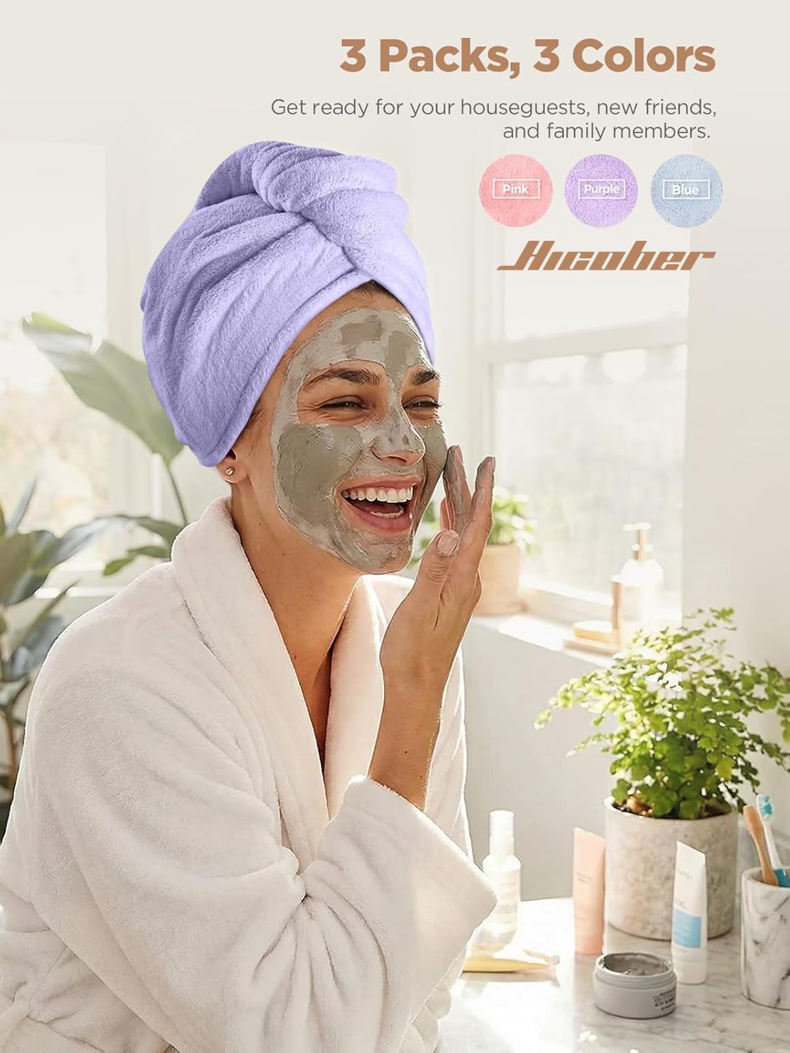 Turbante Hicober de microfibra con protección del peinado mientras seca.