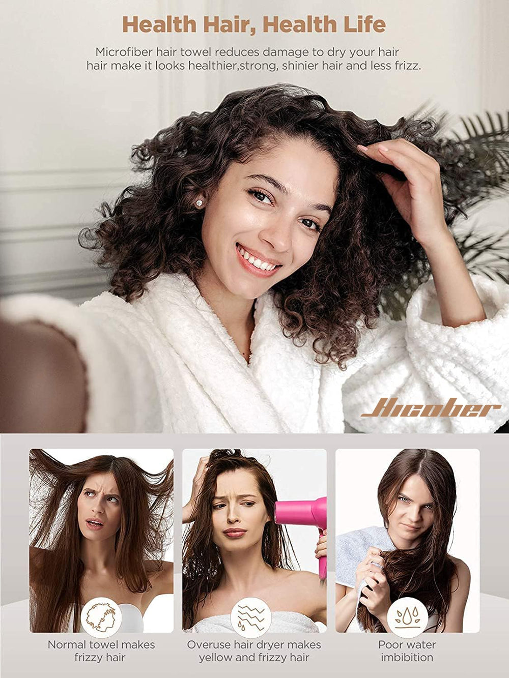 Hicober turbante para cabello rizado, secado uniforme y sin encrespamiento.