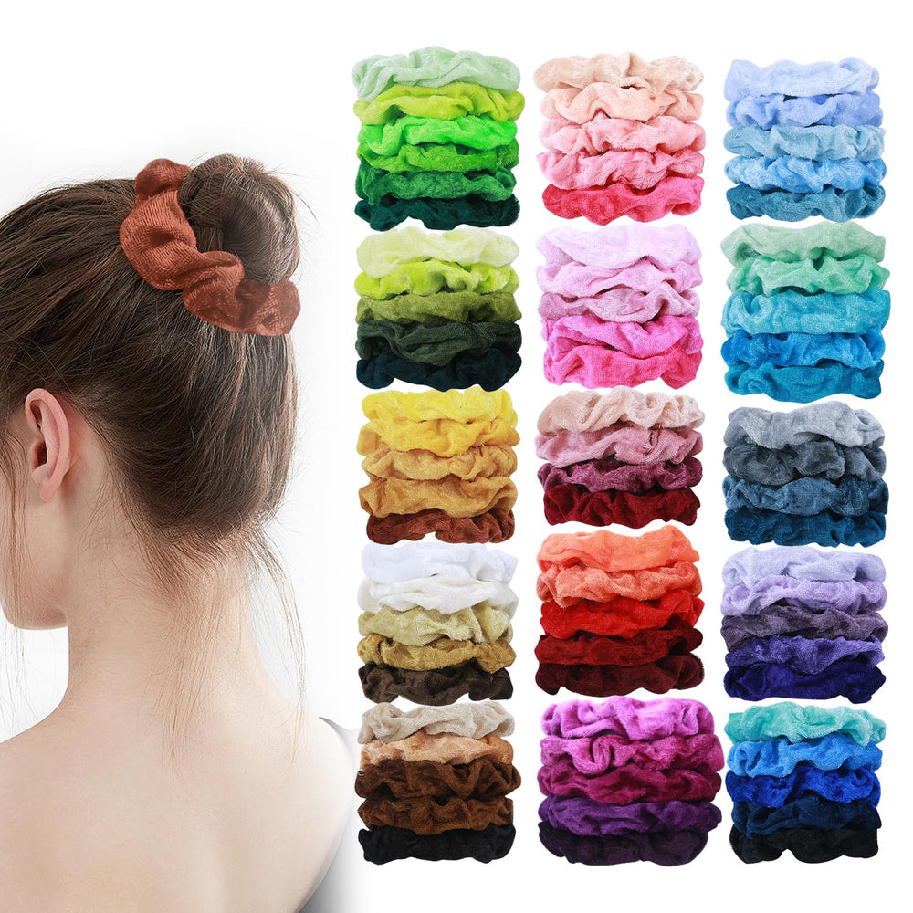 HICONUT velvet scrunchie pack in vibrant colors for versatile daily styling.